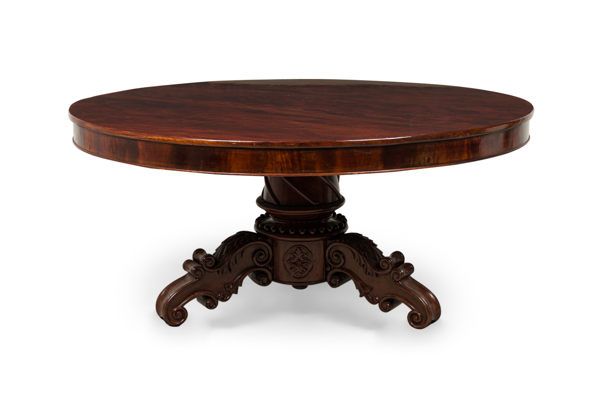 English william iv circular mahogany veneer center dining table