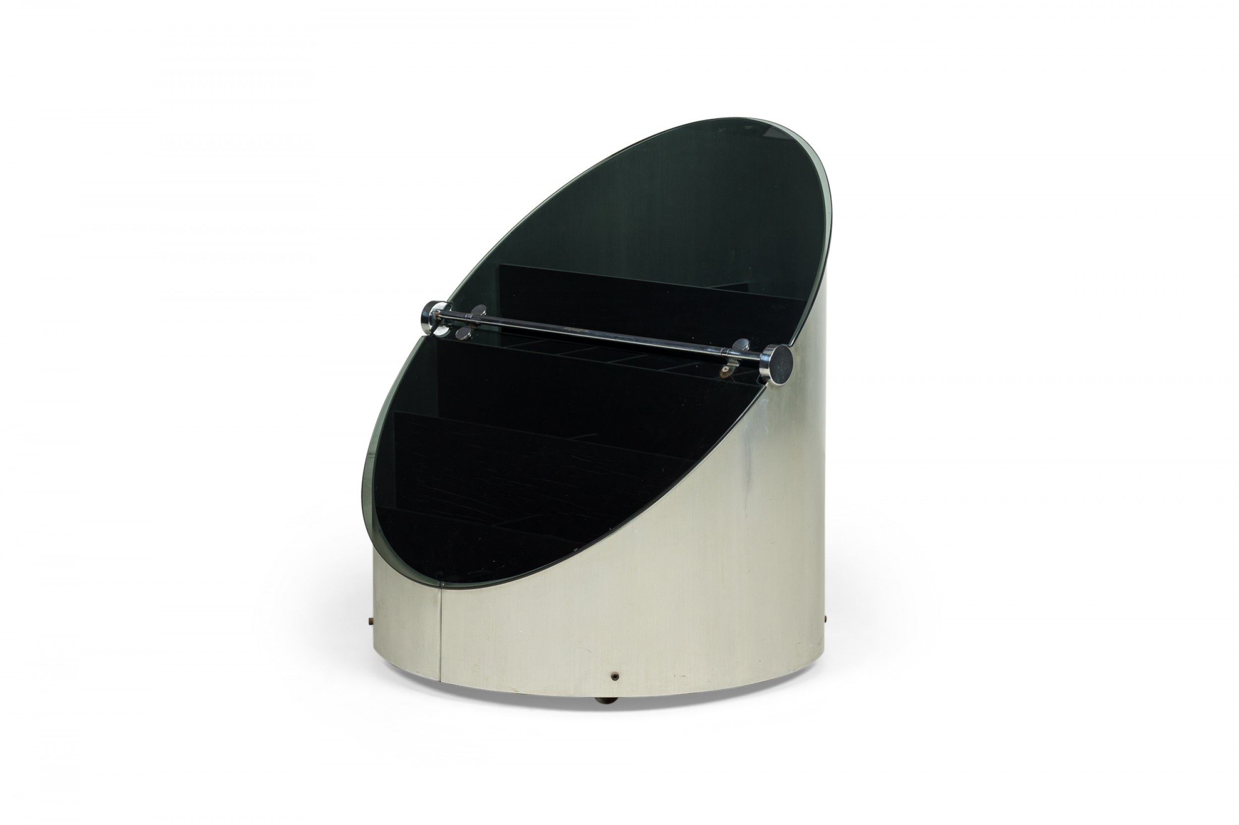 Mid century italian modern stainless steel and smoked glass bar