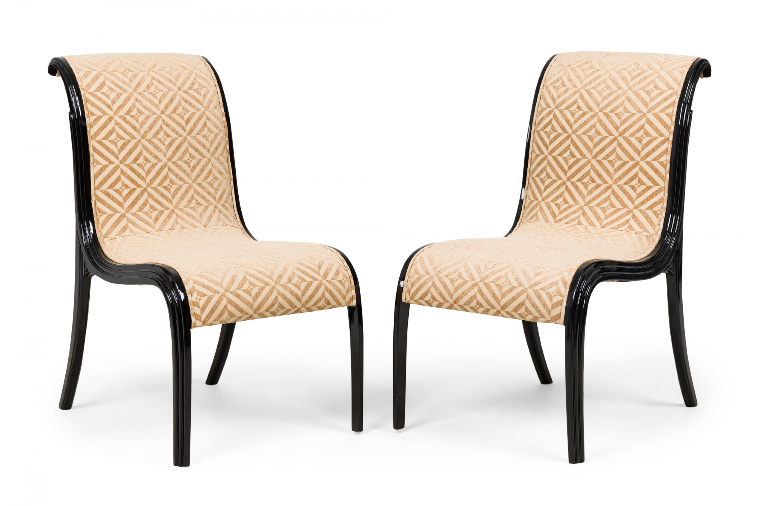 Set of 8 paul frankl art deco continental ebonized and upholstered skyscraper side chairs