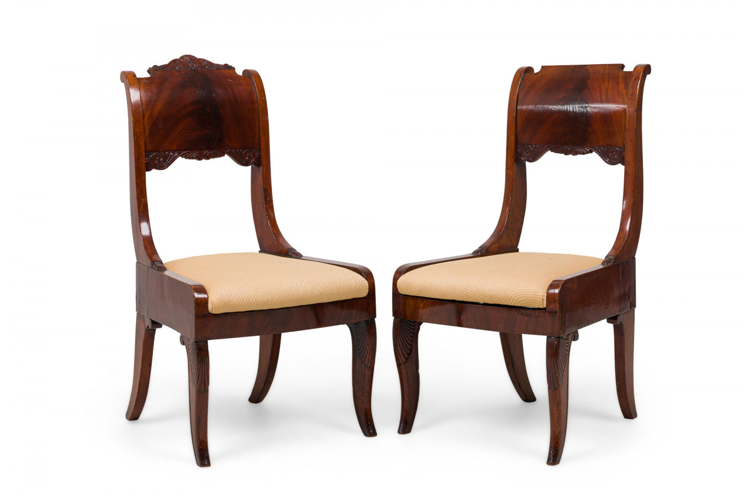 Set of 6 russian neo classic style mahogany upholstered dining side chairs