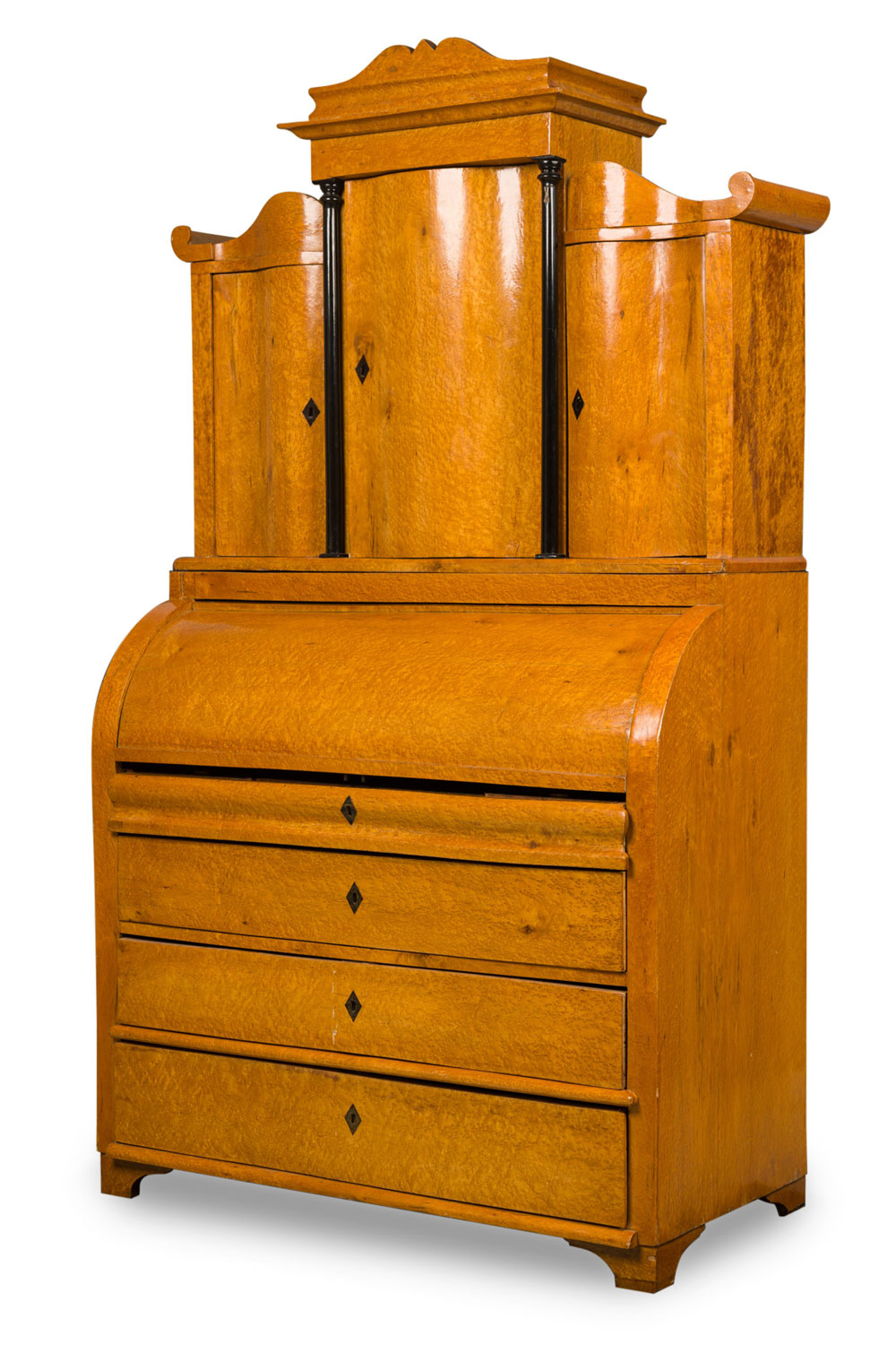 Swedish biedermeier burled birch cylindre desk secretary