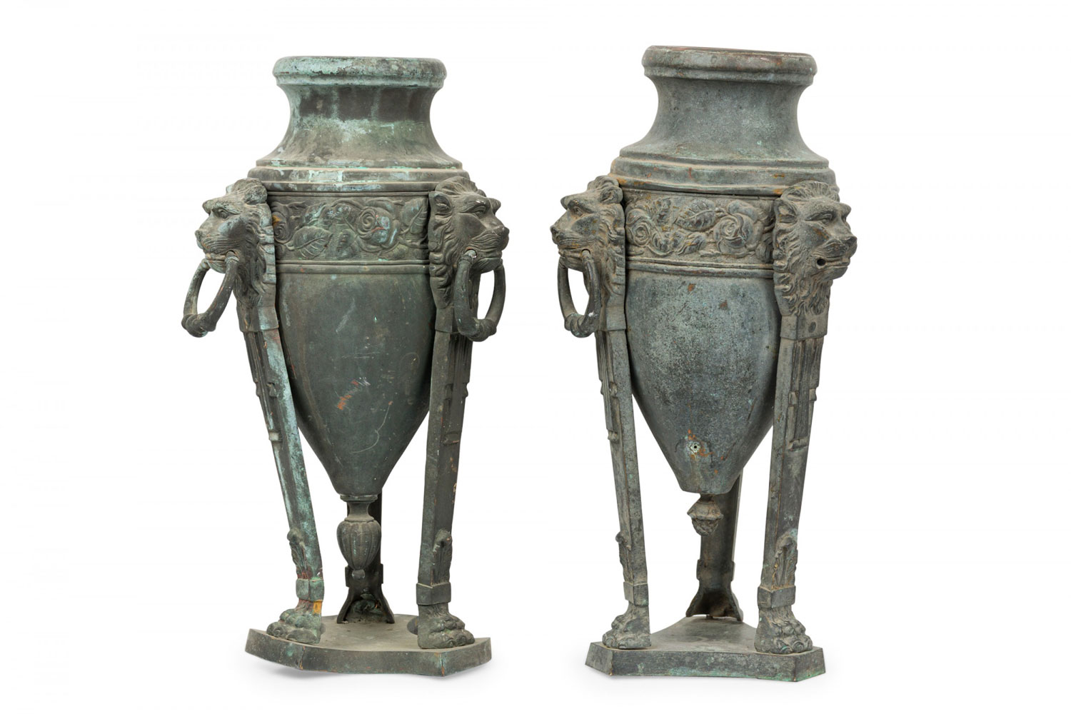 Pair of Italian Neo classic patinated bronze athenienne form urns