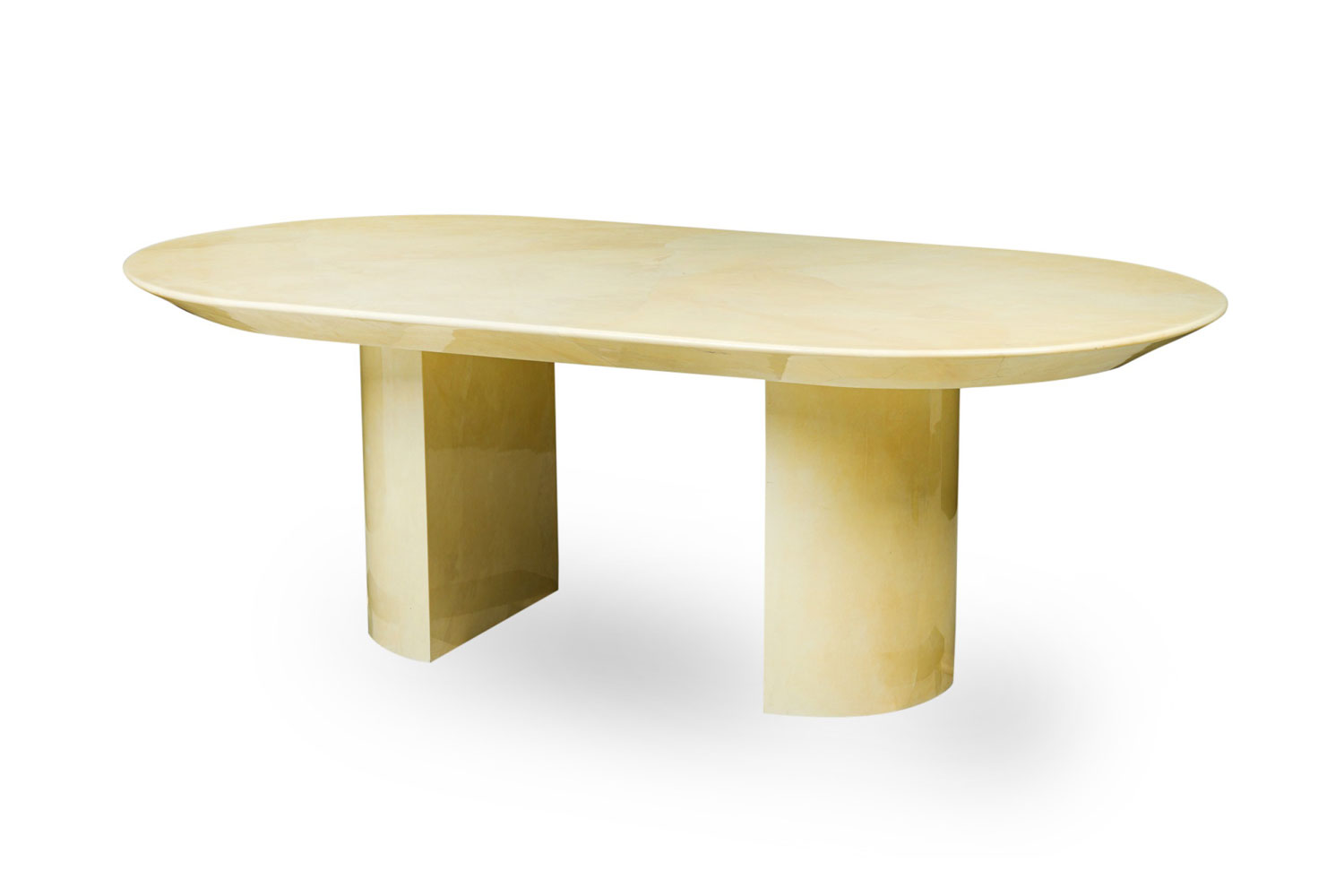 Karl springer american modern oval top and dual demilune base parchment dining table