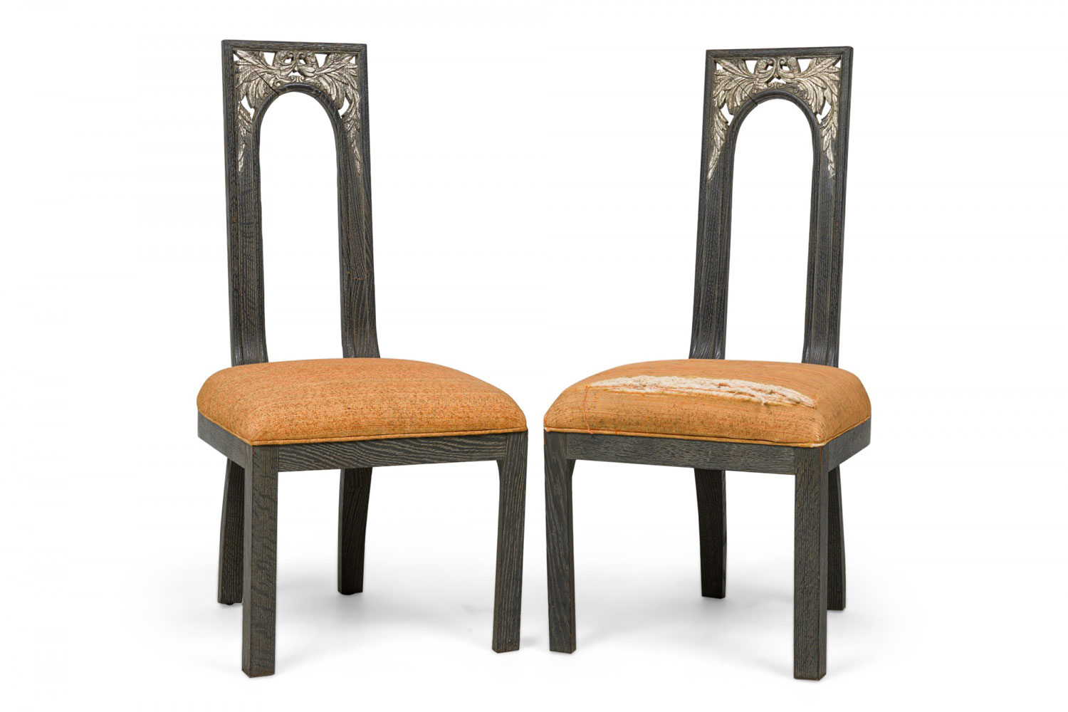 Set of 6 james mont mid century american modern cerused and silver gilt dining side chairs