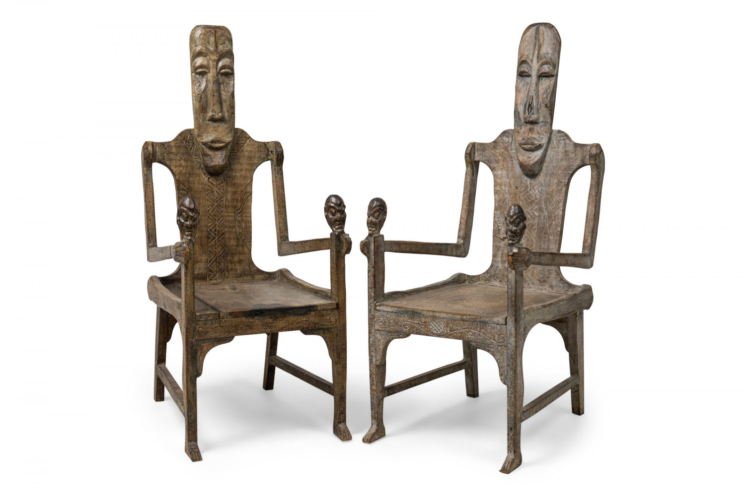 Pair of large african figural rootwood armchairs