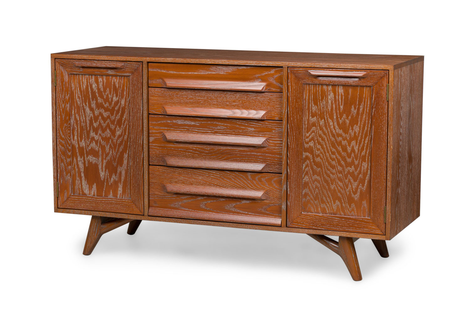 Pair of american mid century cerused oak four drawer credenza 
