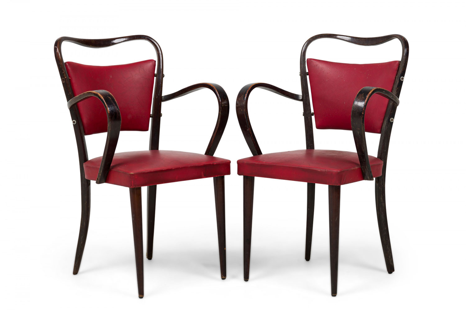 Set of 8 paolo buffa mid century italian modern dark walnut red upholstered armchairs