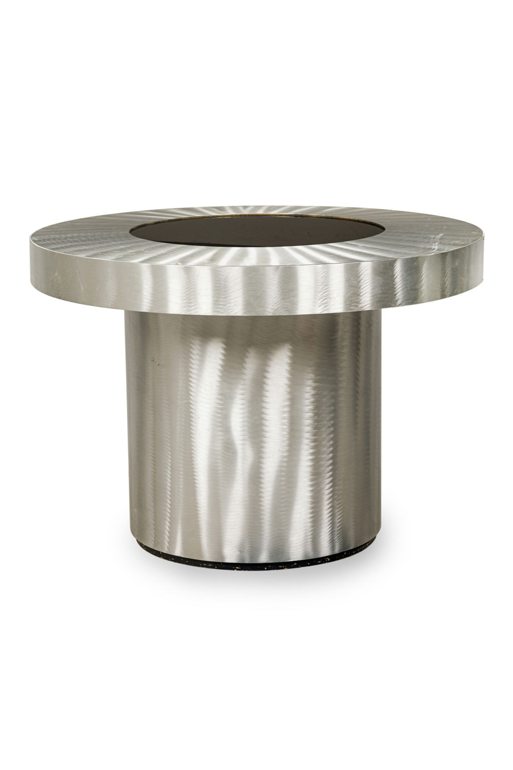 Contemporary american stainless steel and black glass and glass infinity table 