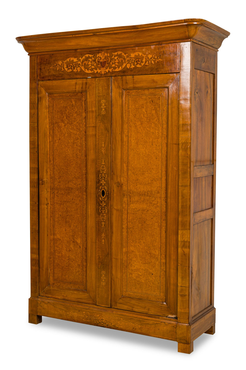 French charles x inlaid fruitwood 2 door armoire
