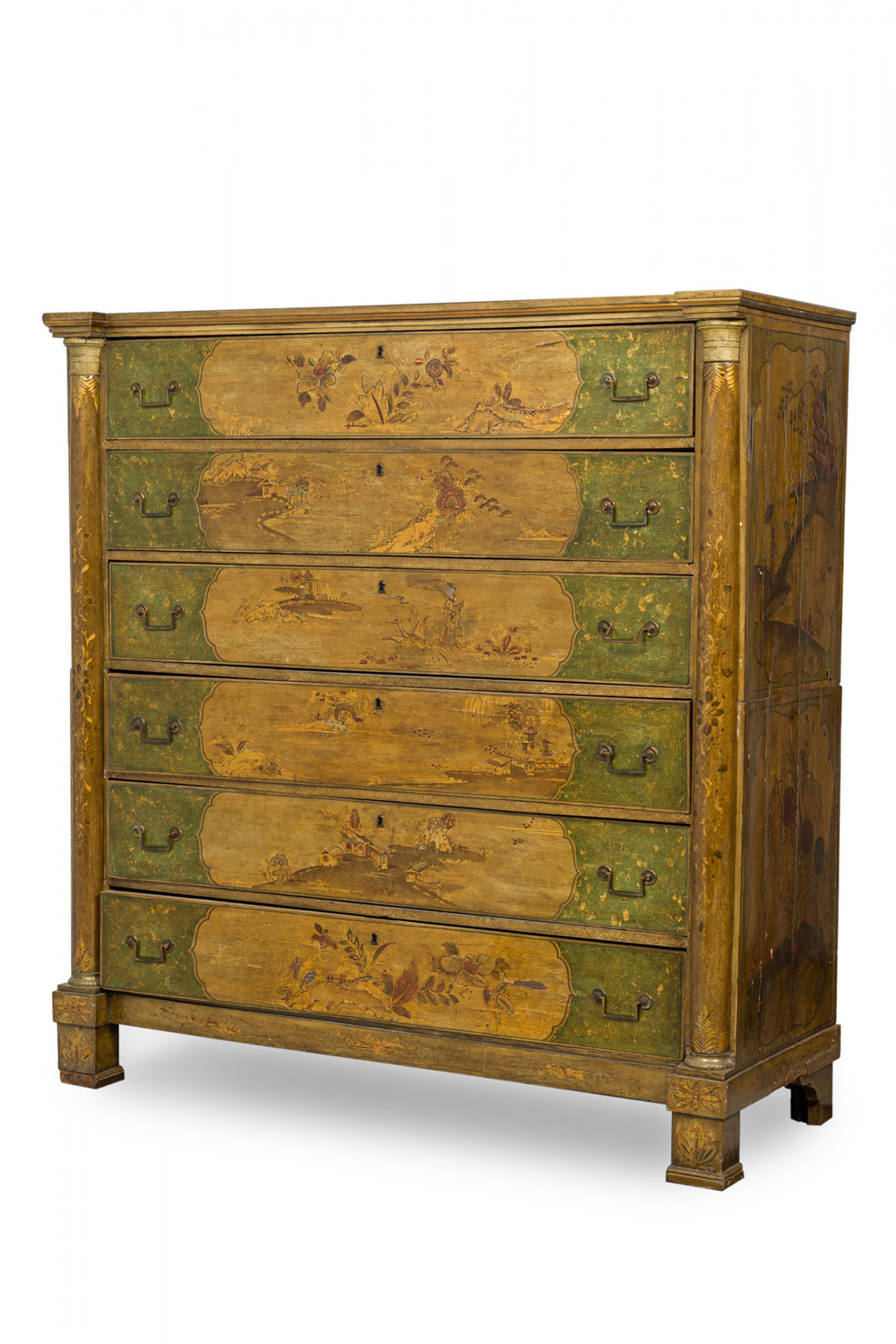 French victorian chinoiserie gilt painted and lacquered 6 drawer chest dresser
