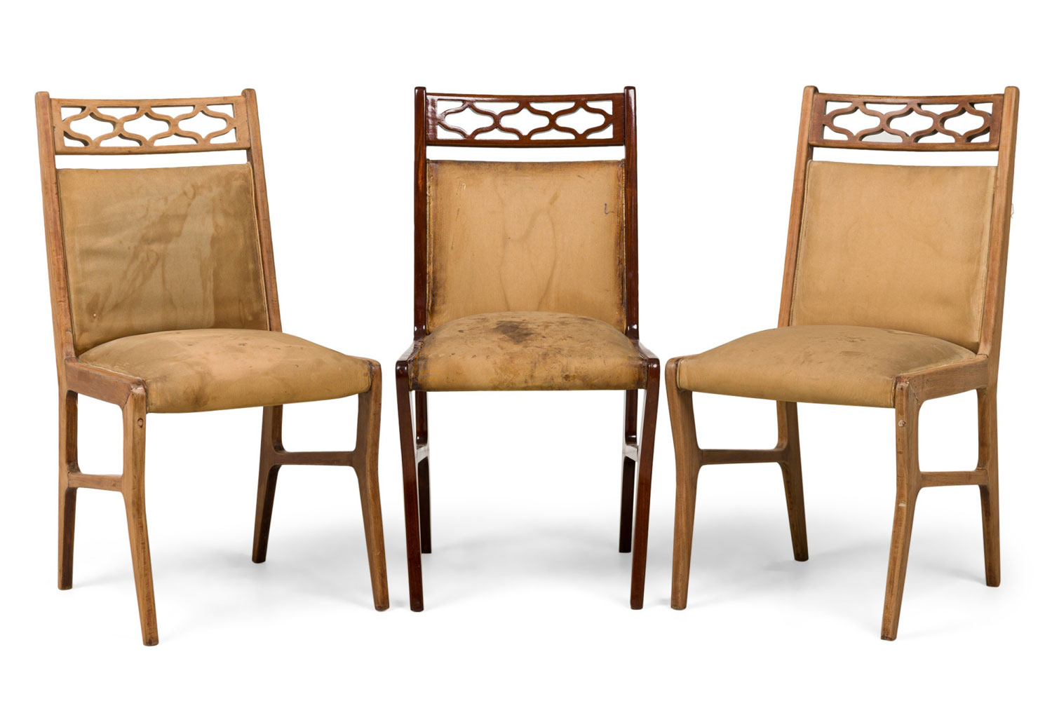 Set of 5 gio ponti italian mid century beige upholstered dining side chairs