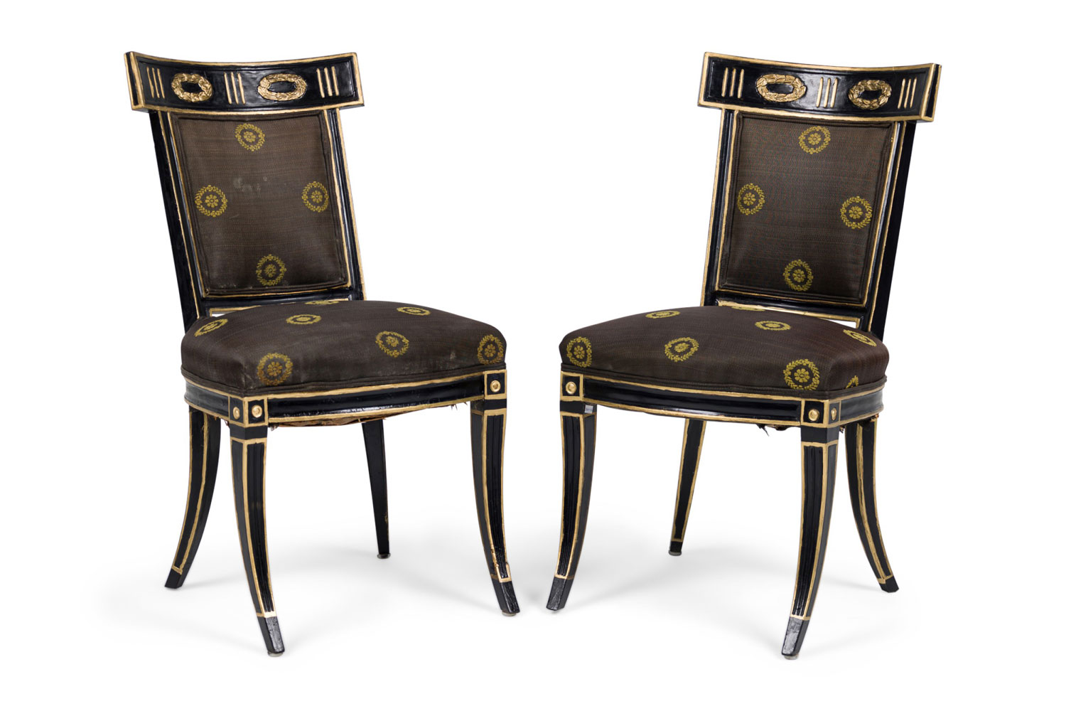 Pair of italian neo classic painted giltwood dining chairs