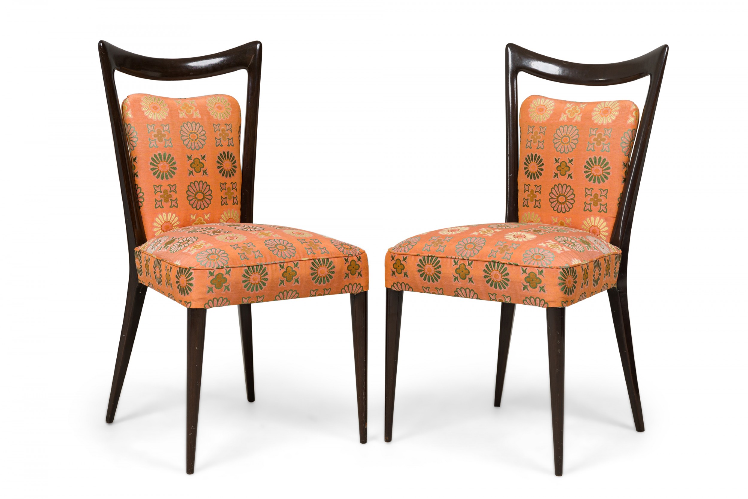 Set of 4 melchiorre bega mid century italian floral upholstered dining side chairs