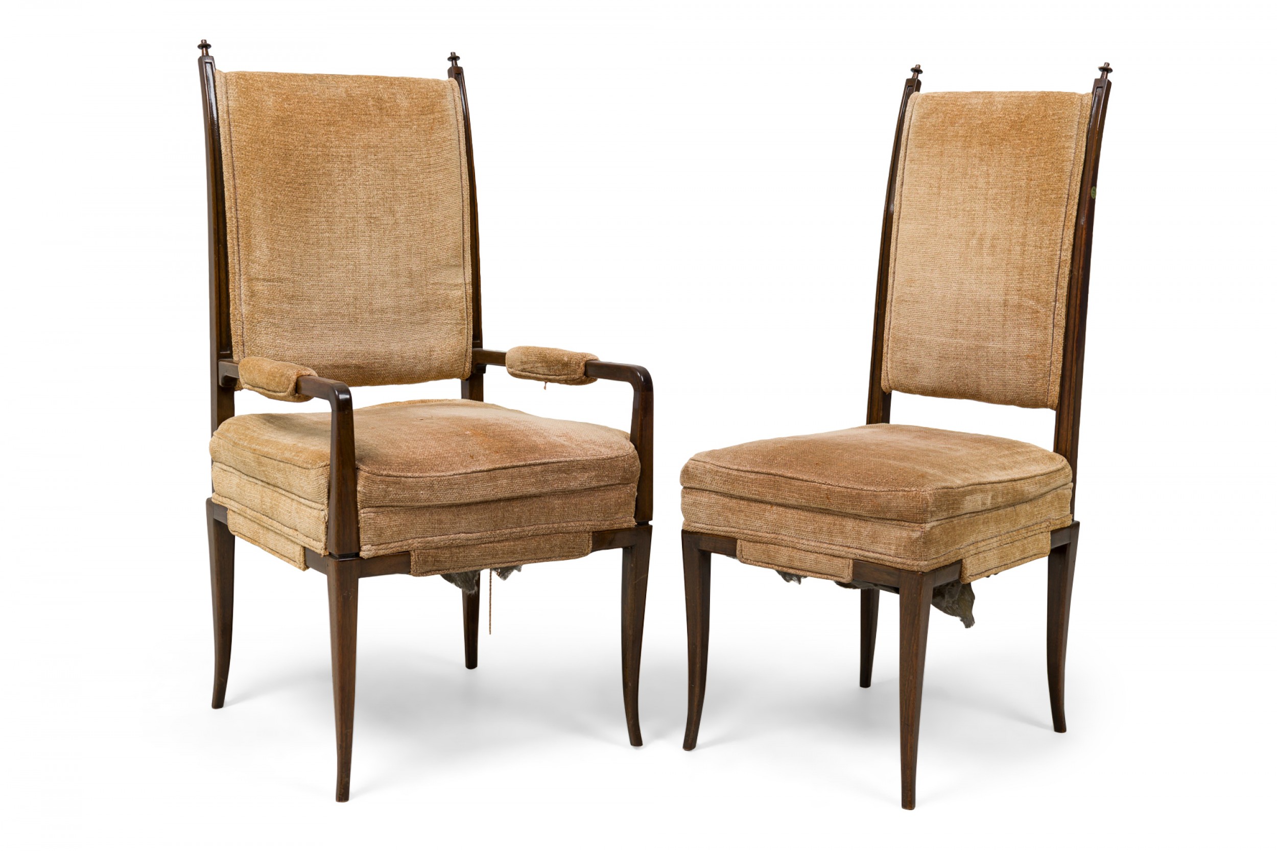 Set of 8 tommi parzinger mid century american mahogany chenille tweed upholstered dining chairs