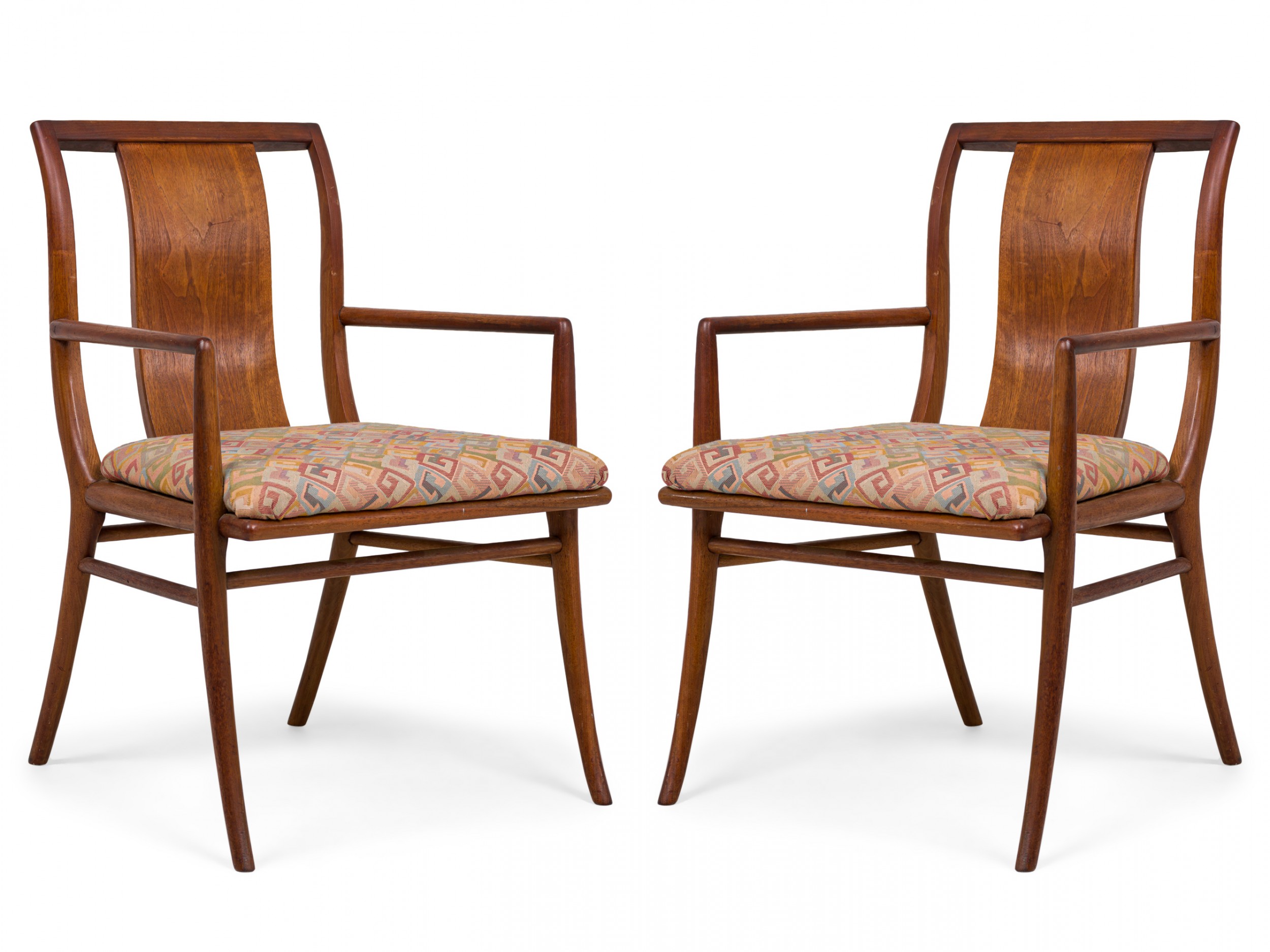 Pair of mid century american upholstered seat armchairs