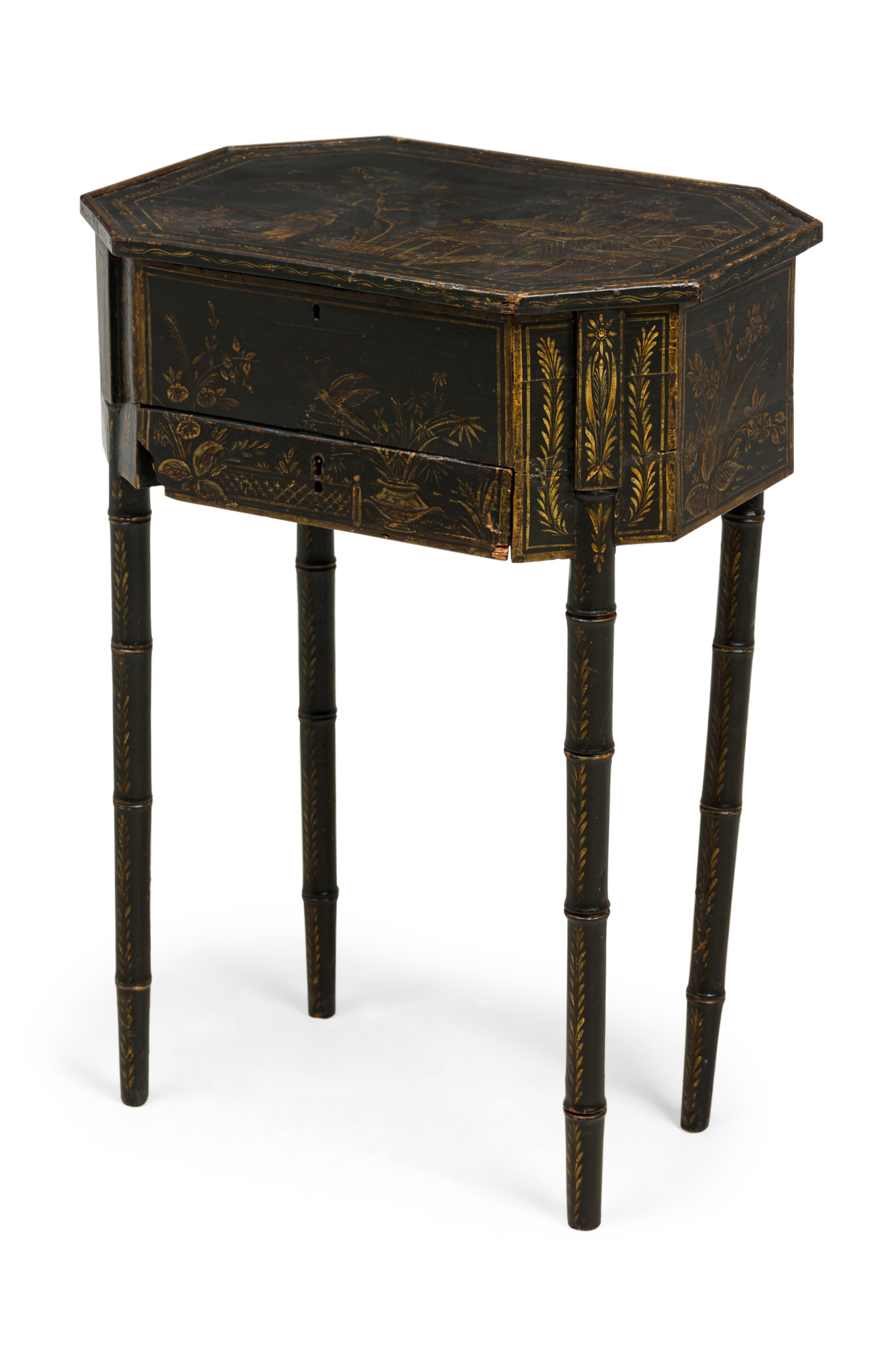 English george iii black japanned multi compartment work end side table