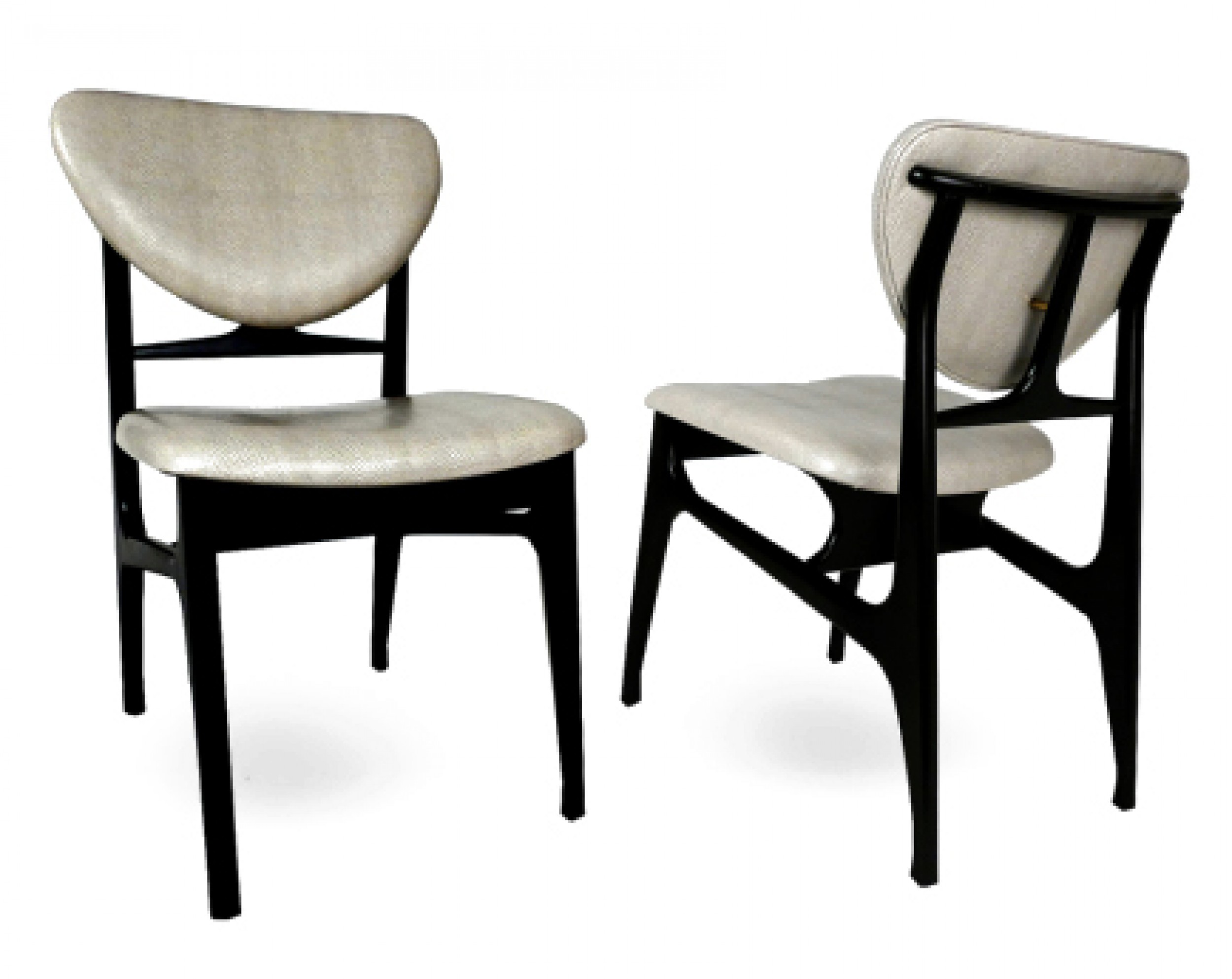 Carlo di carli italian mid century modern ebonized wood and faux beige snakeskin side chairs