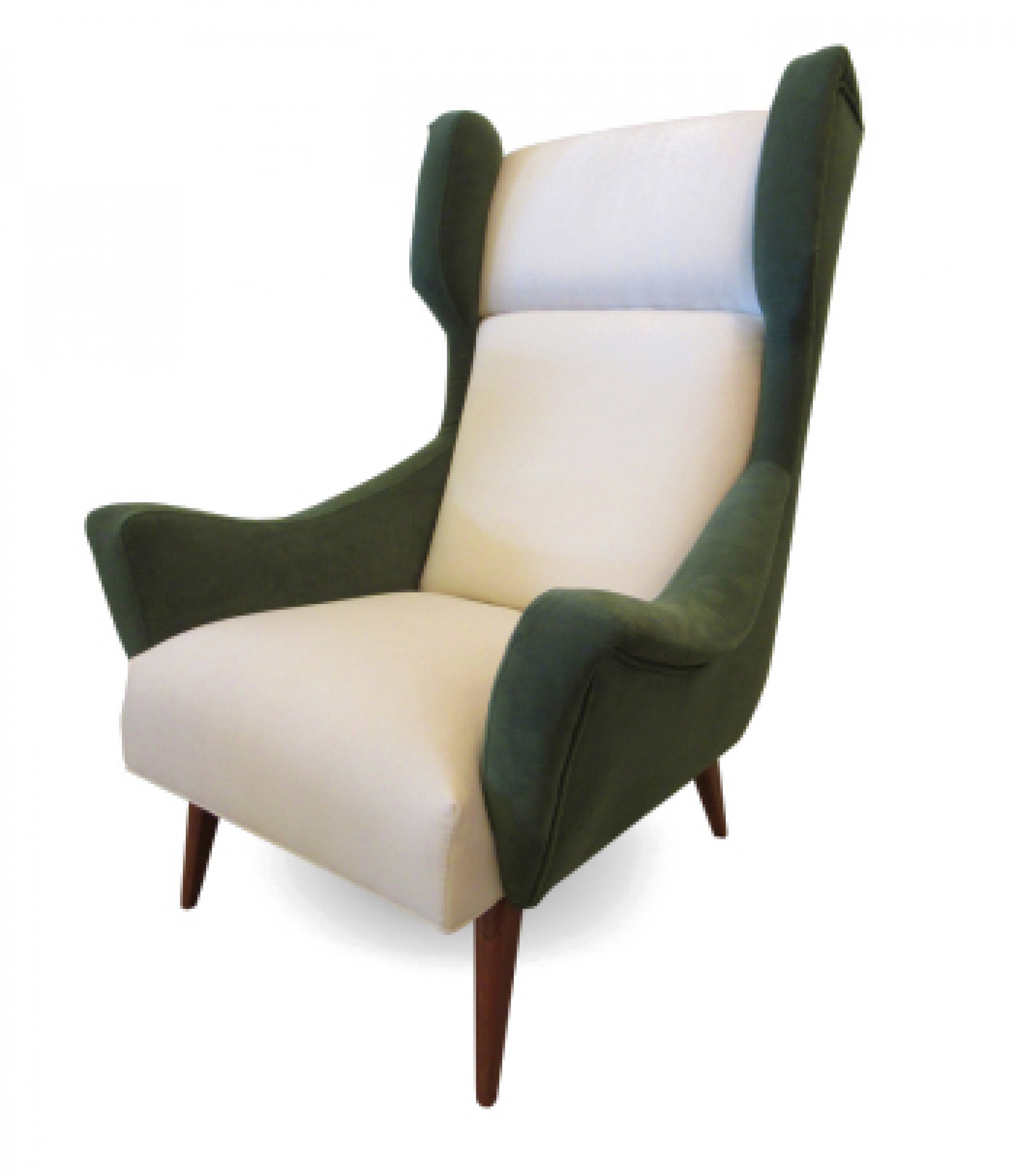 Gio ponti italian mid century modern green and beige upholstered wing chair