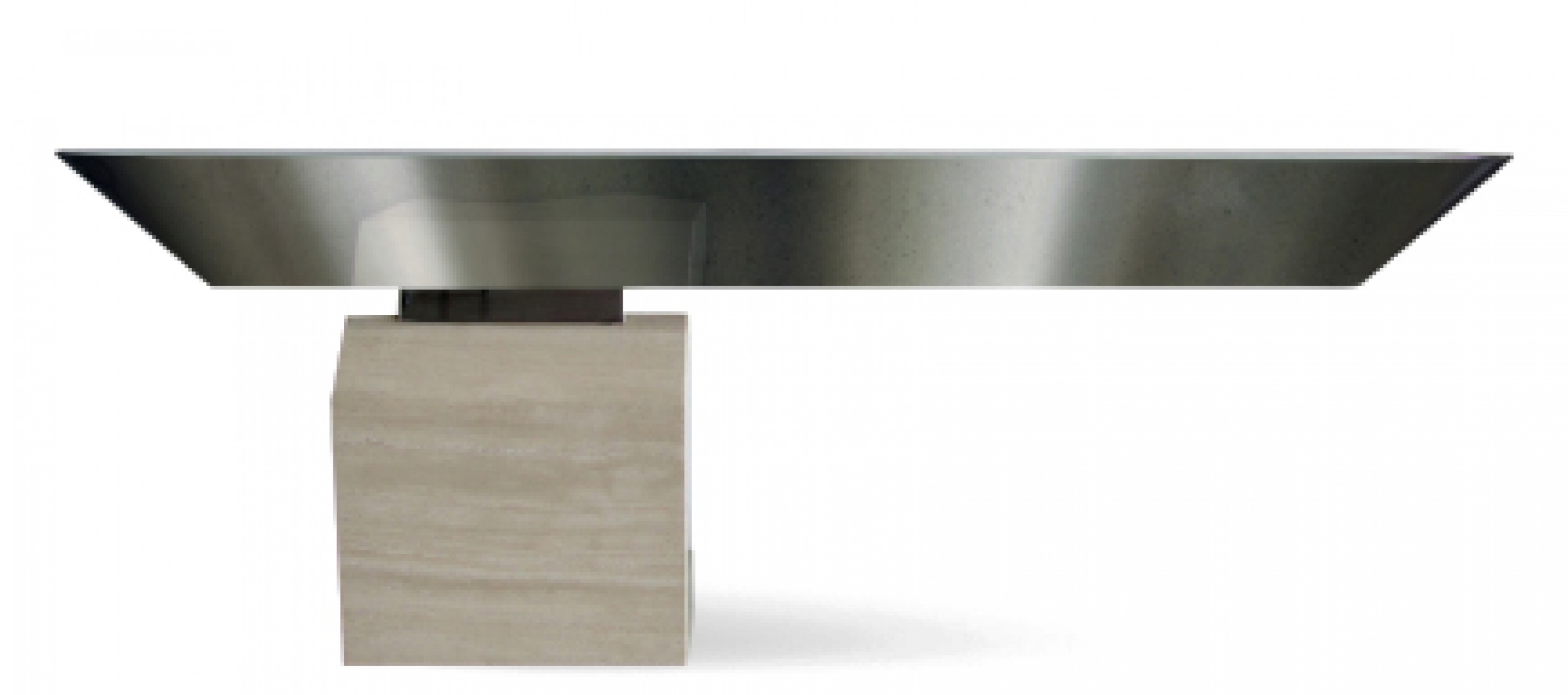 American modern chrome and travertine illuminated console table