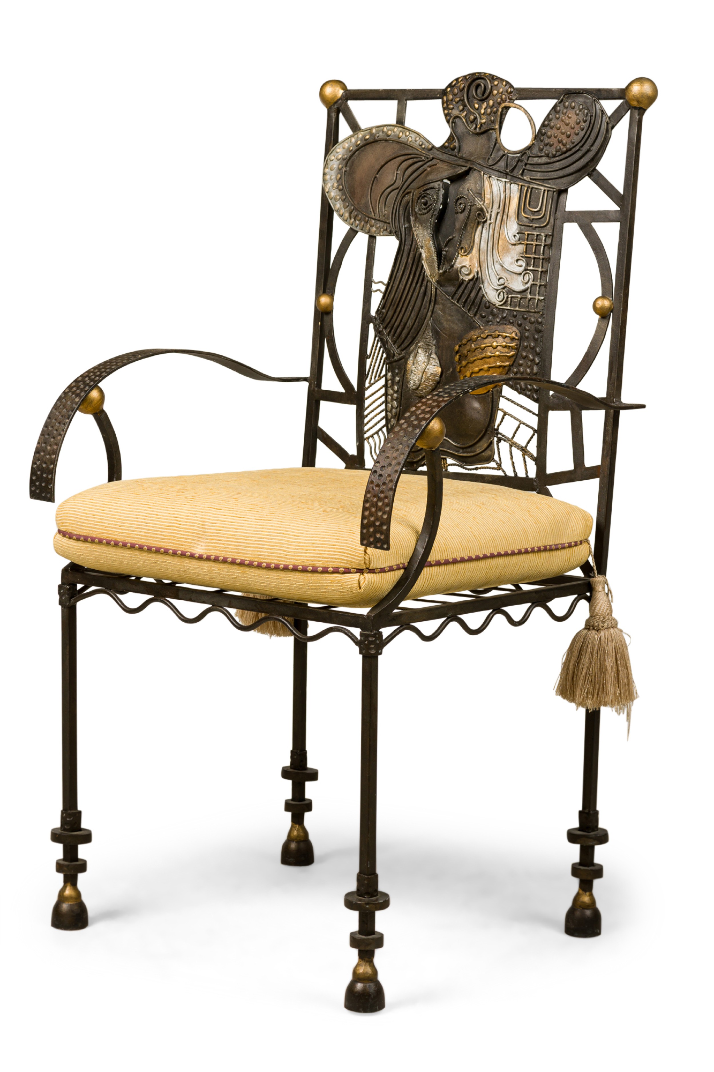 American modern surrealist parcel gilt steel armchair
