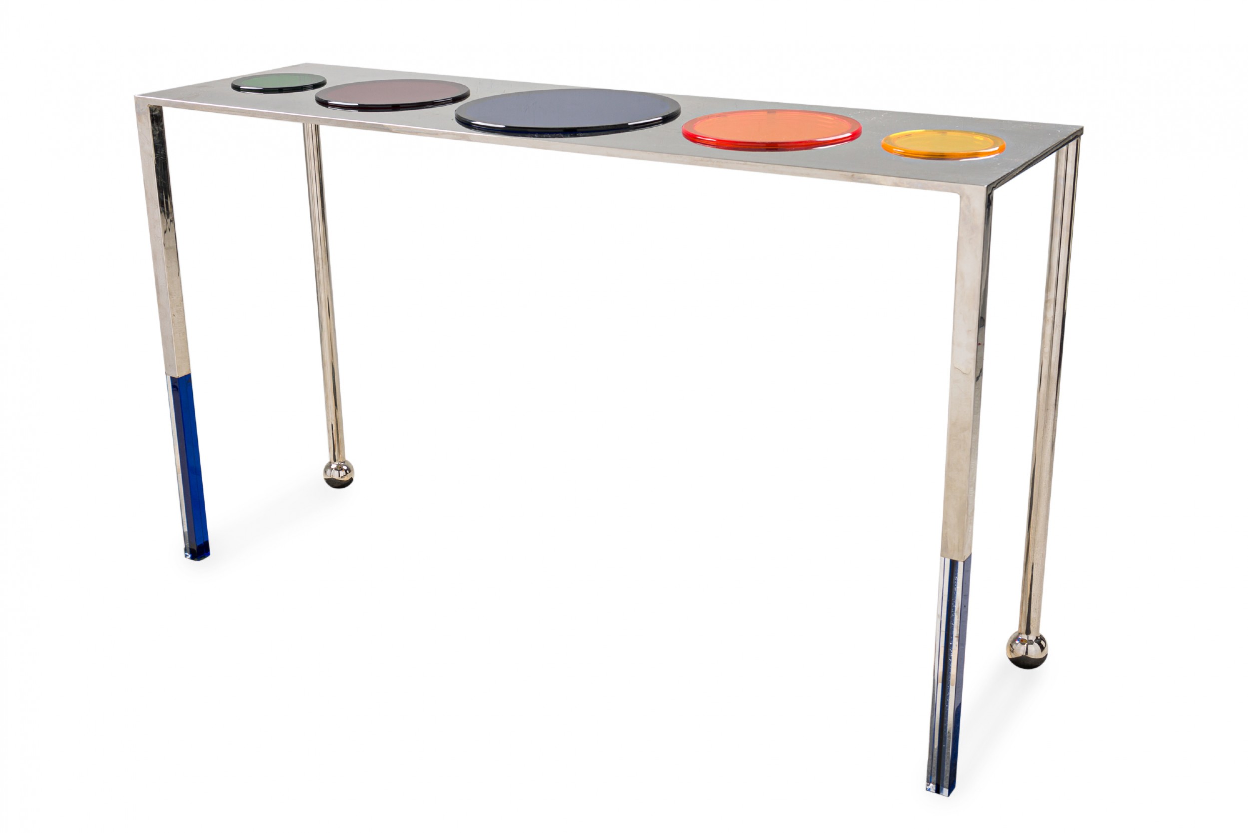 Charles hollis jones american contemporary nickel and multi colored lucite disk console table