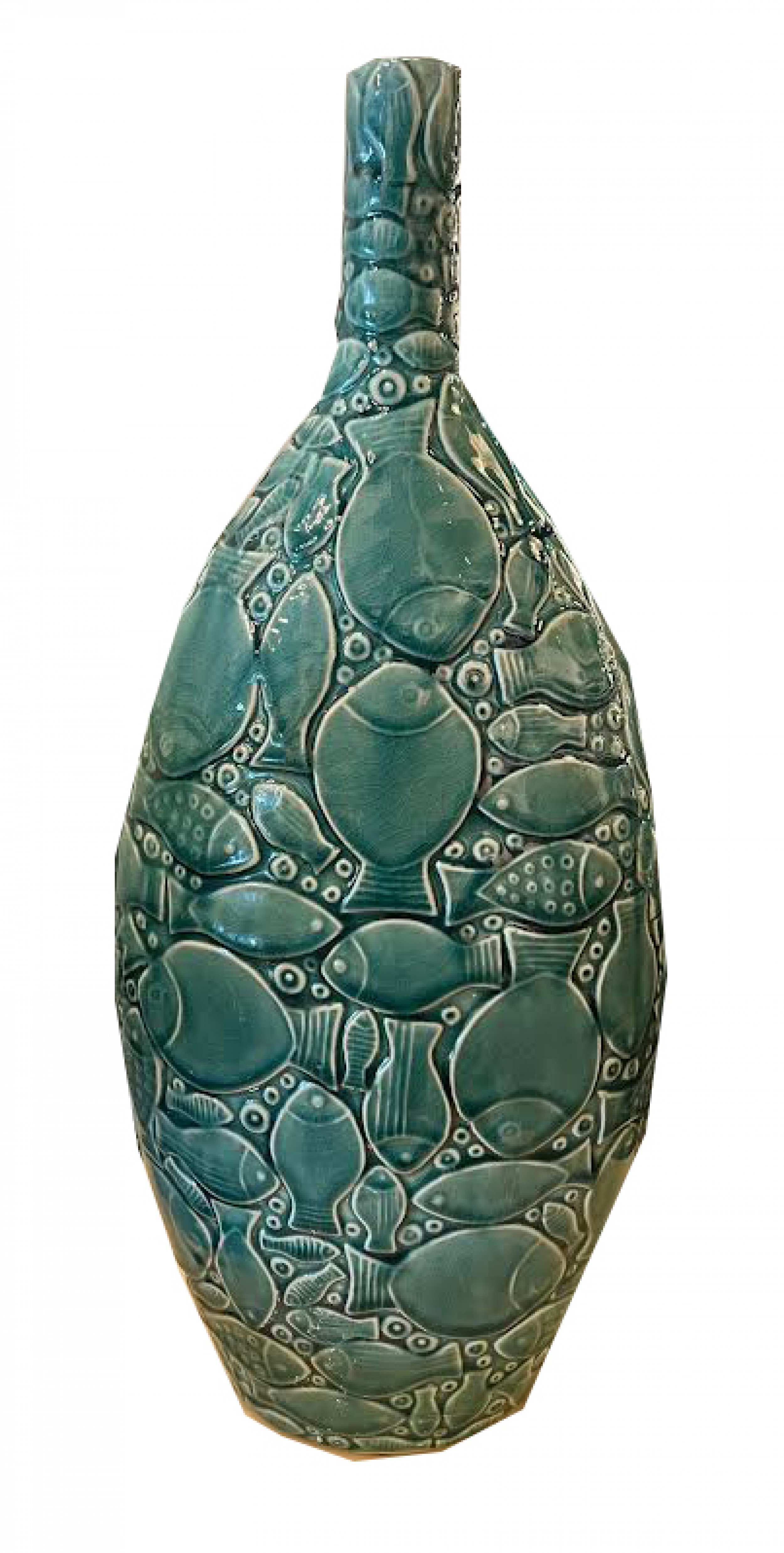 Contemporary fish design green glazed ceramic vase