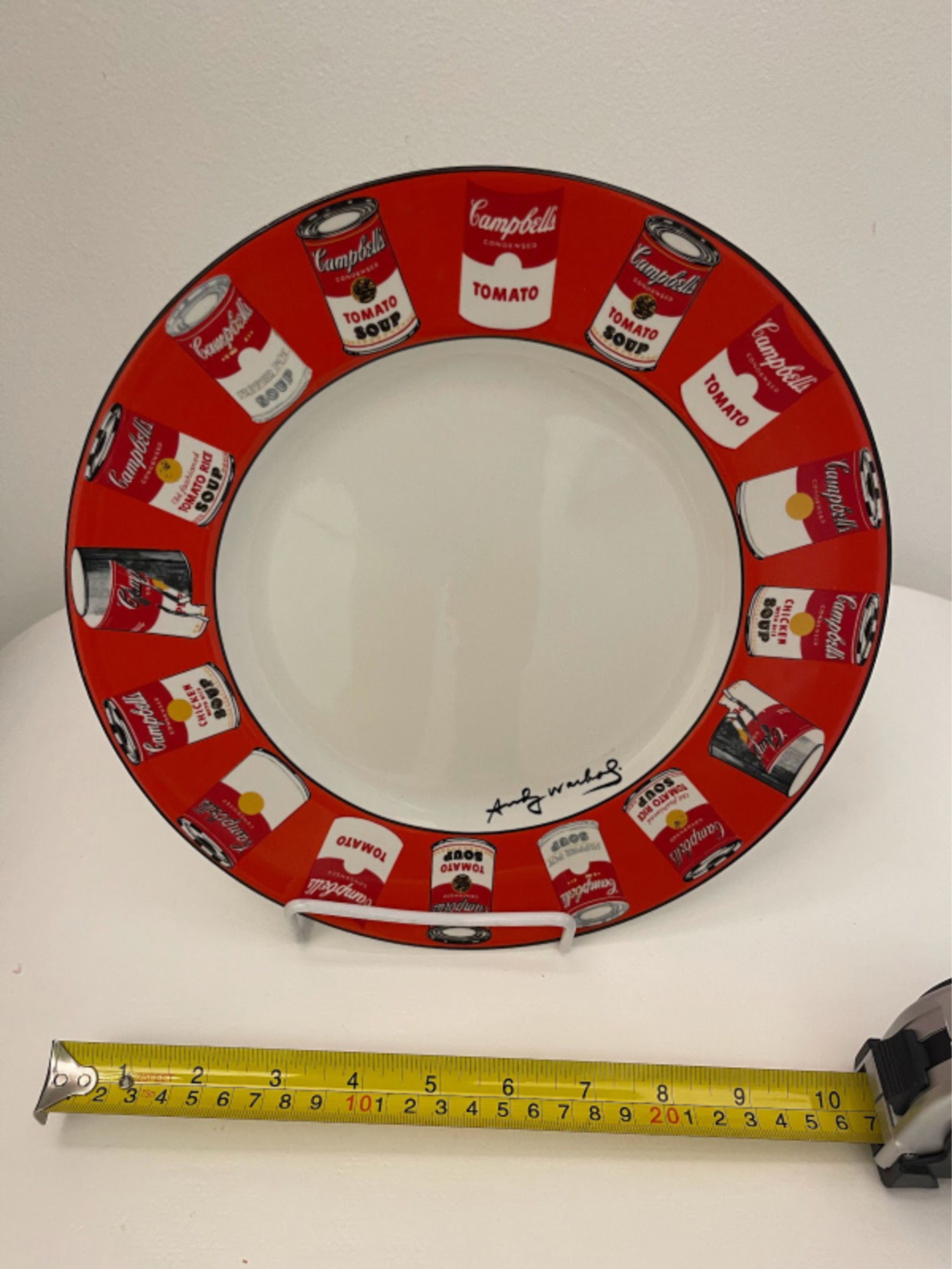 Andy warhol american modern red rim campbells soup can pattern dinner plates