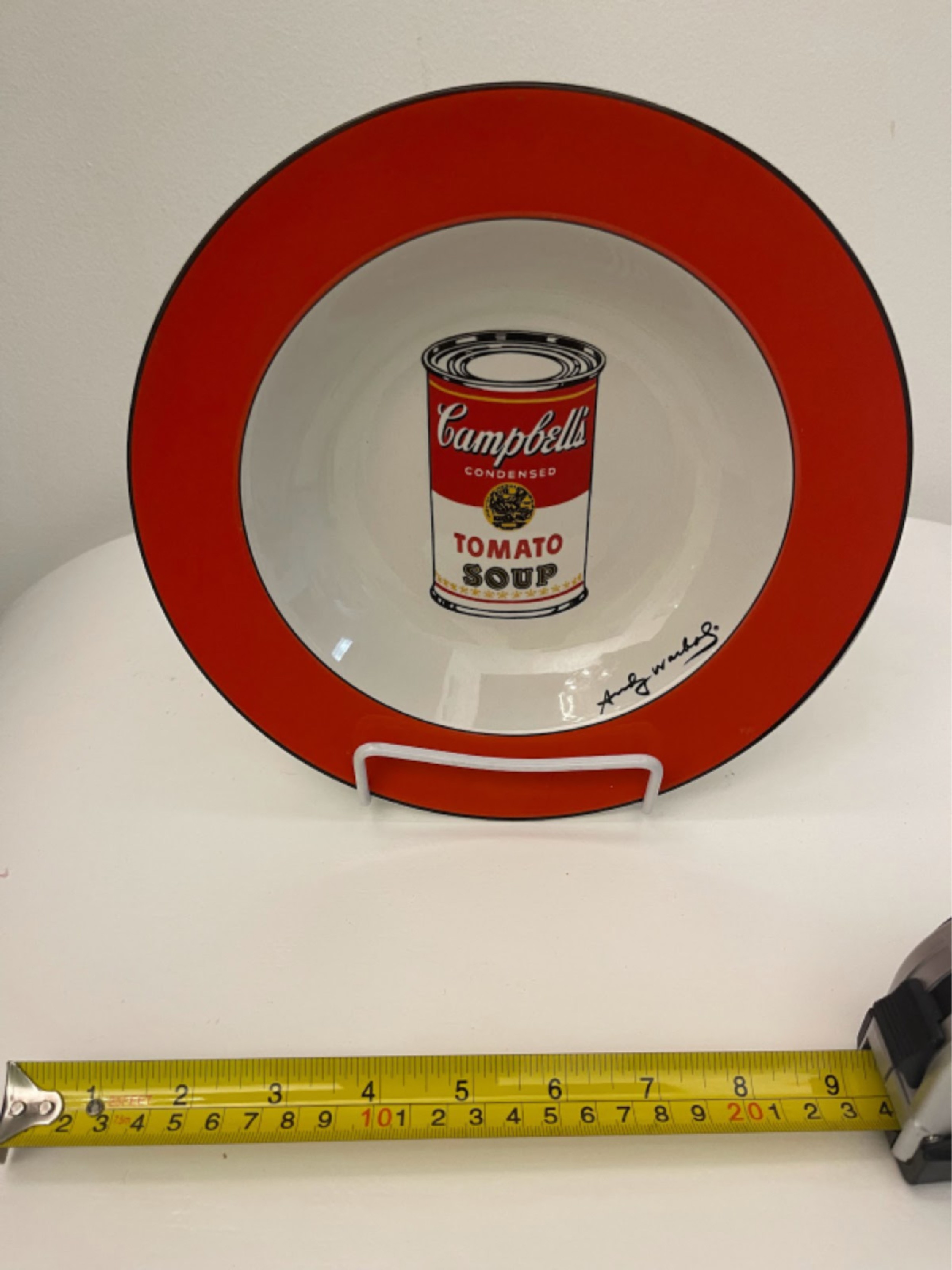 Andy warhol american modern red rim campbells soup can pattern soup bowl