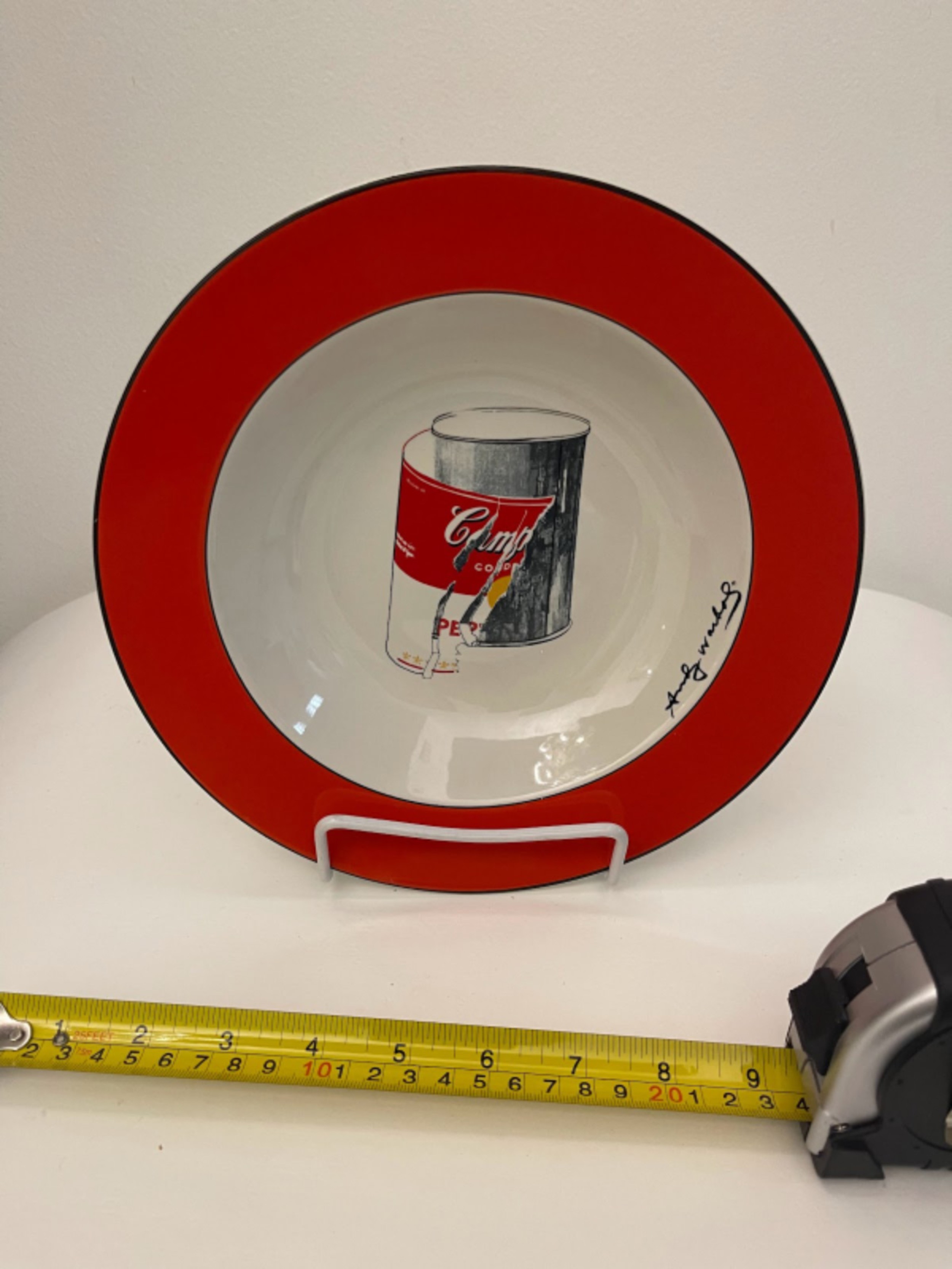 Andy warhol american modern red rim peeling label campbells soup can pattern soup bowls