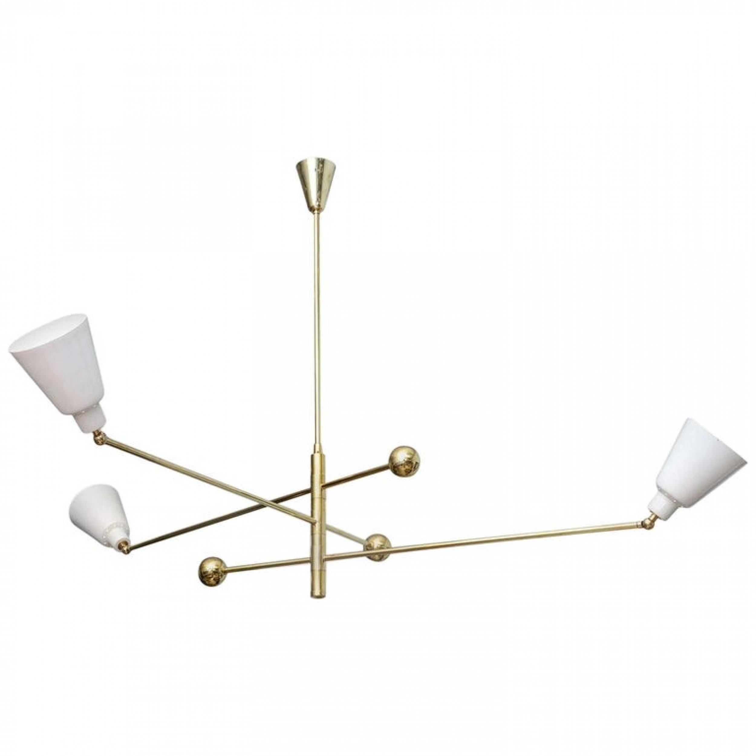 Italian modern brass and enameled three arm chandelier angelo lelli