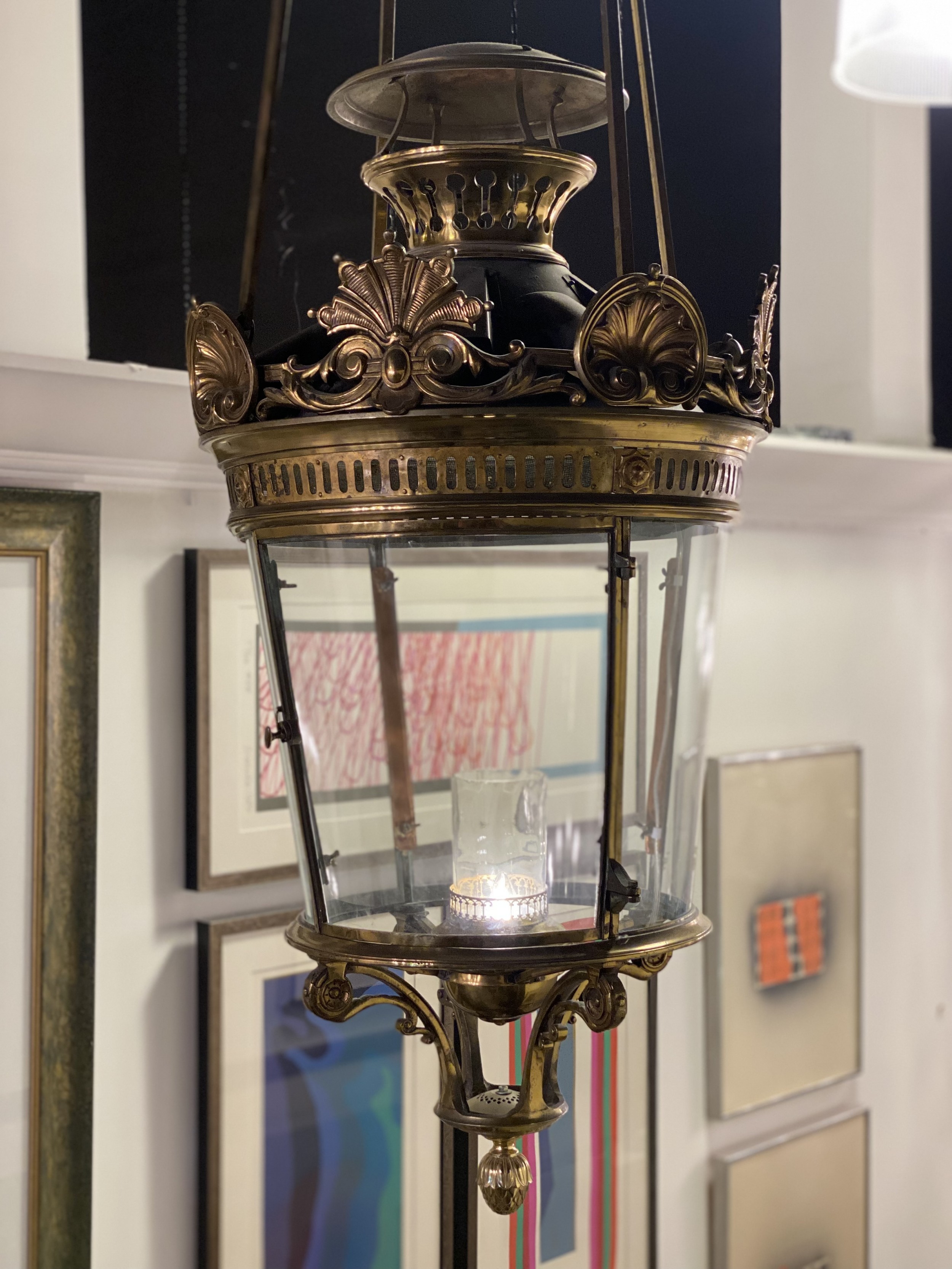 Period french bronze hanging lantern chandelier