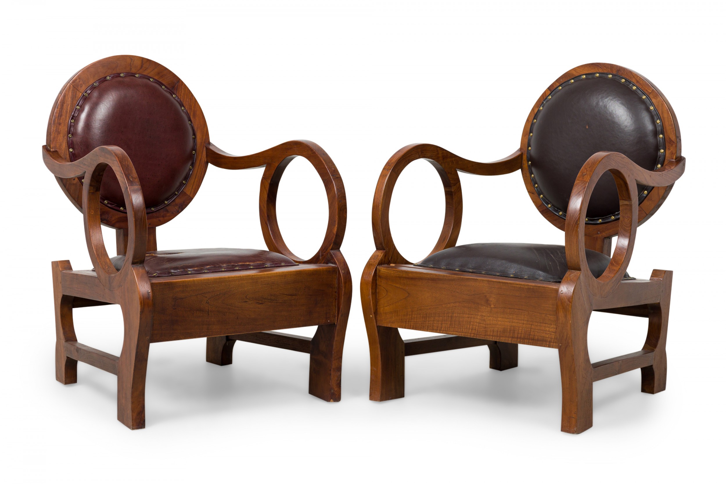 Pair of hungarian walnut distressed leather art deco club chairs lajos kozma