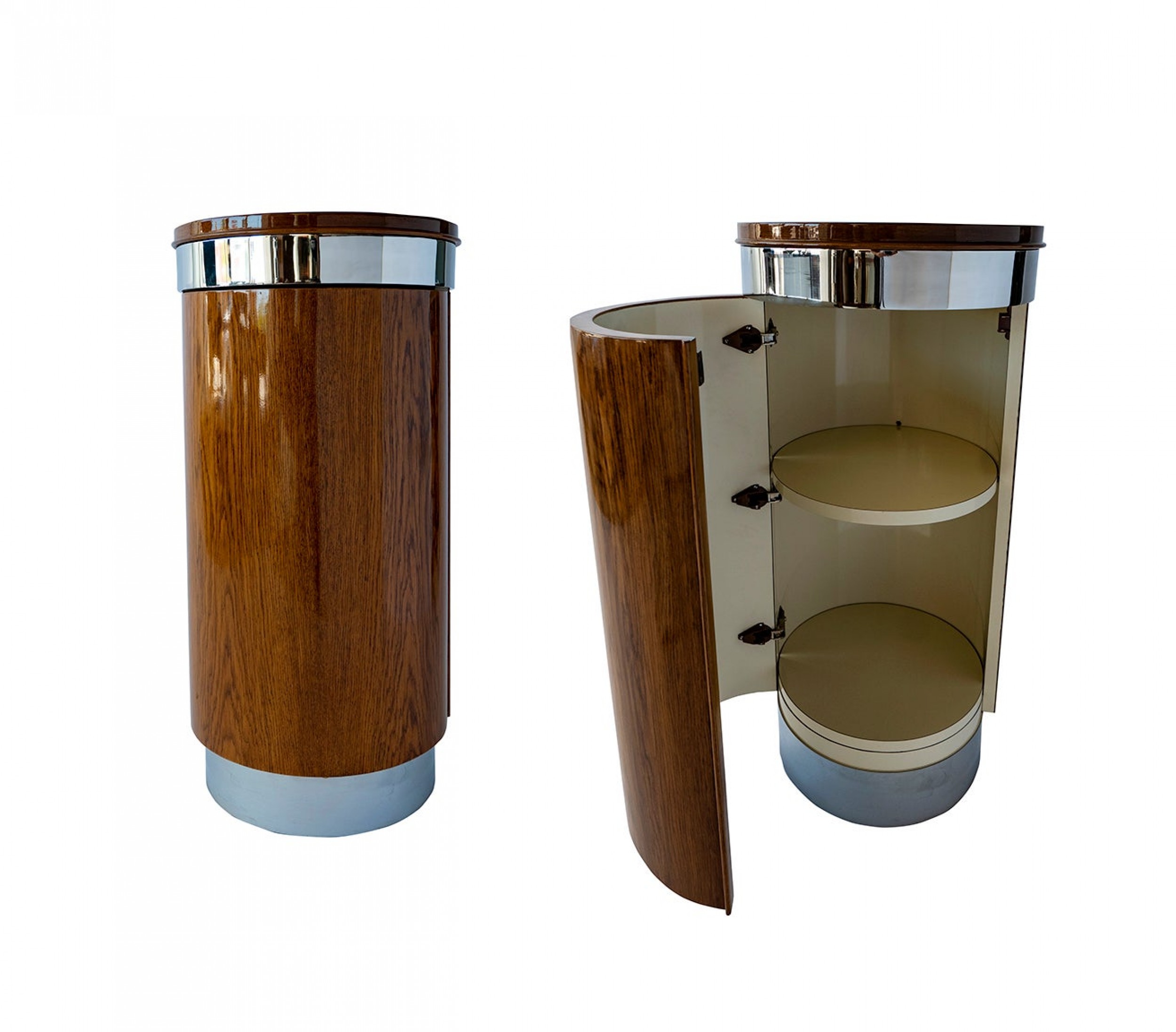 Modern wood chrome pedestal bar cabinet