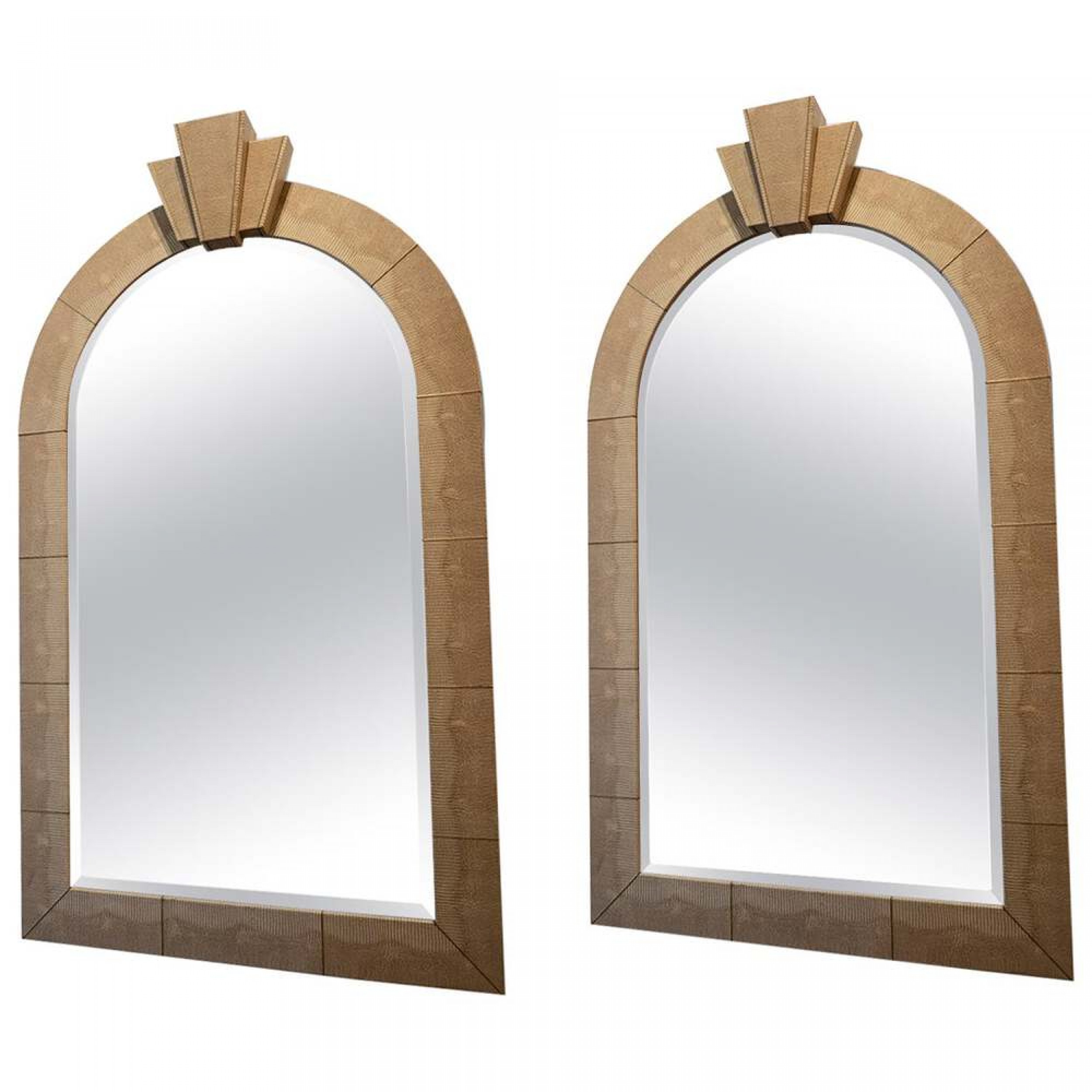 Pair of american modern snakeskin mirrors karl springer