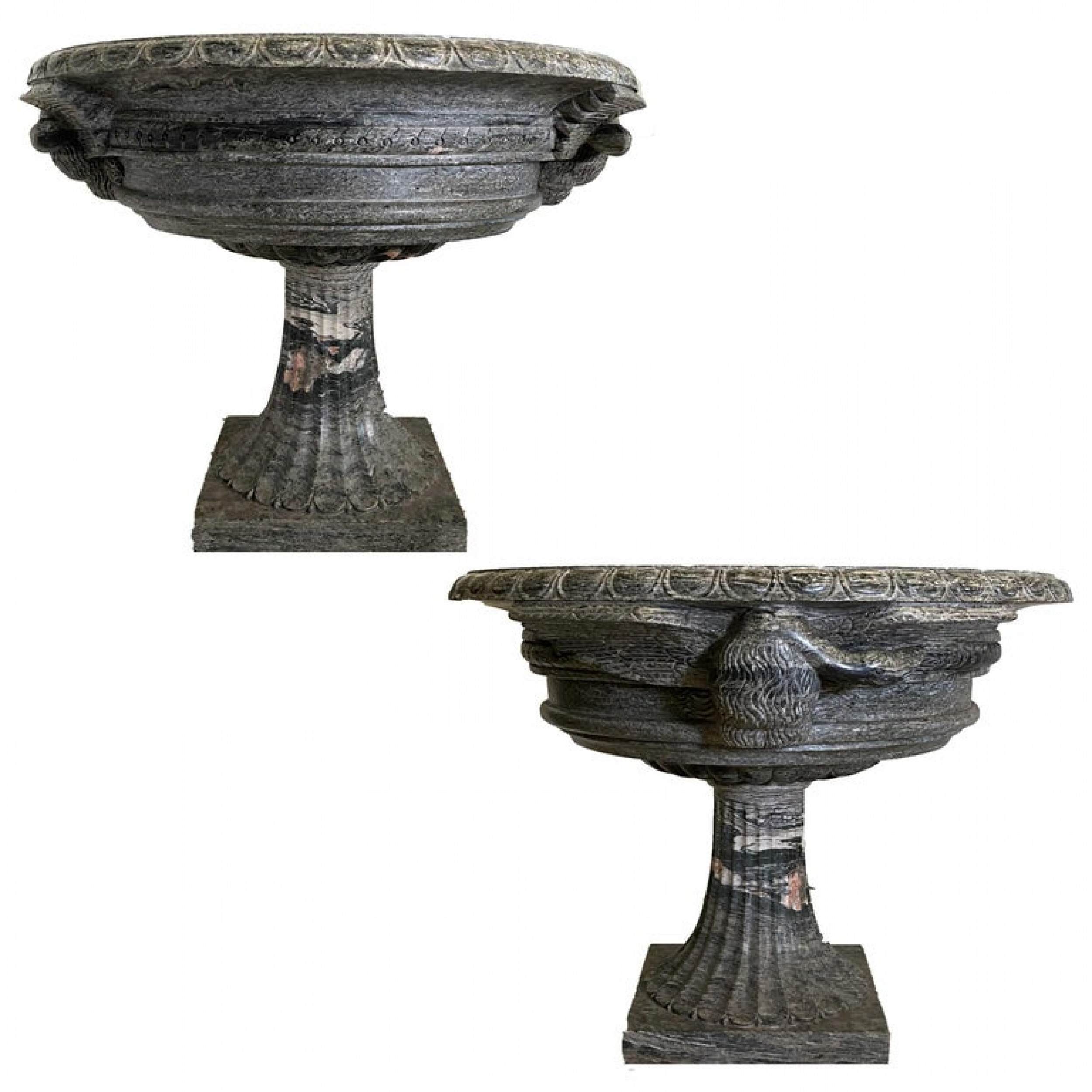 Pair of monumental italian neoclassic grand tour marmo grigio tazza