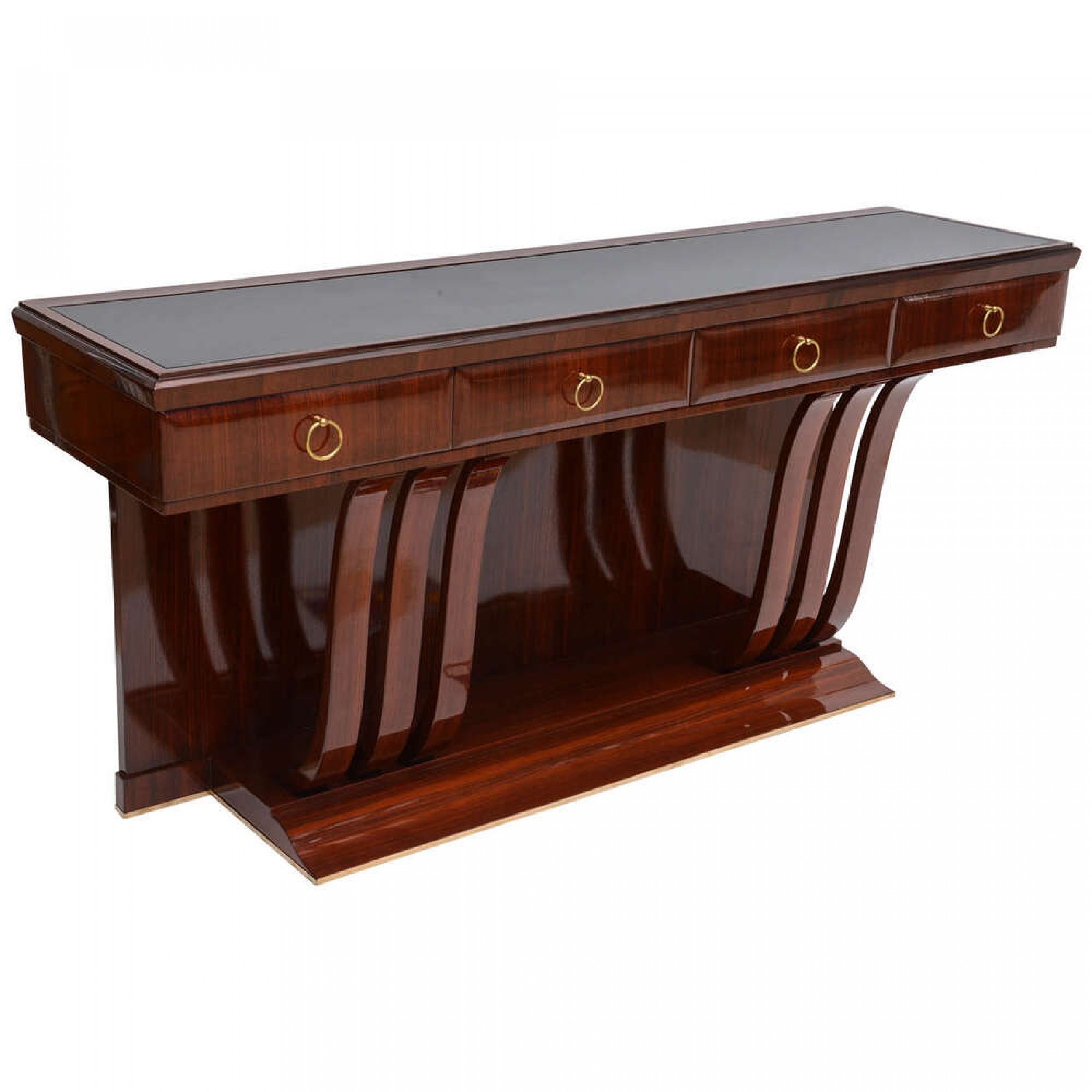 Fine italian modern mahogany brass and glass console by osvaldo borsani