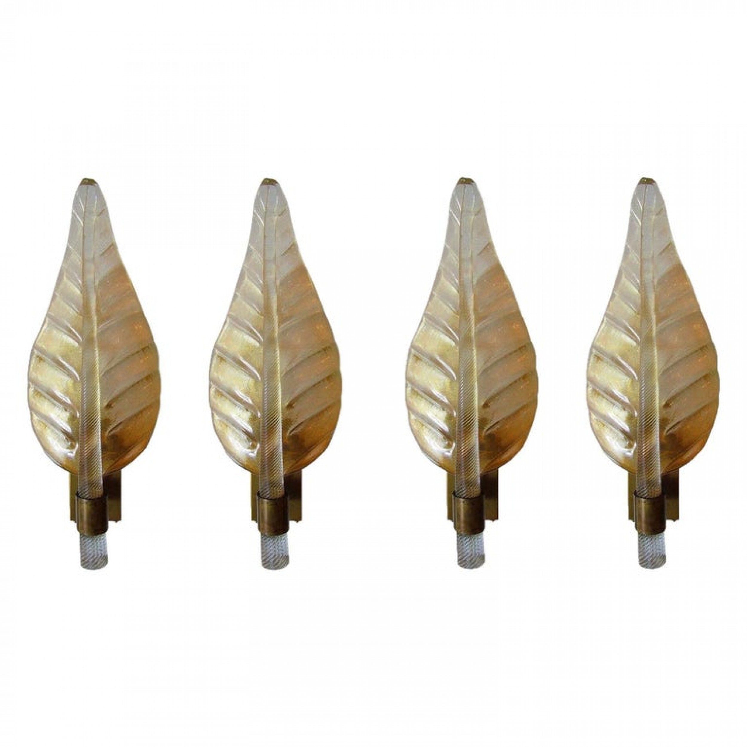 Pair of 4 large italian gold dusted glass bronze leaf sconces barovier toso