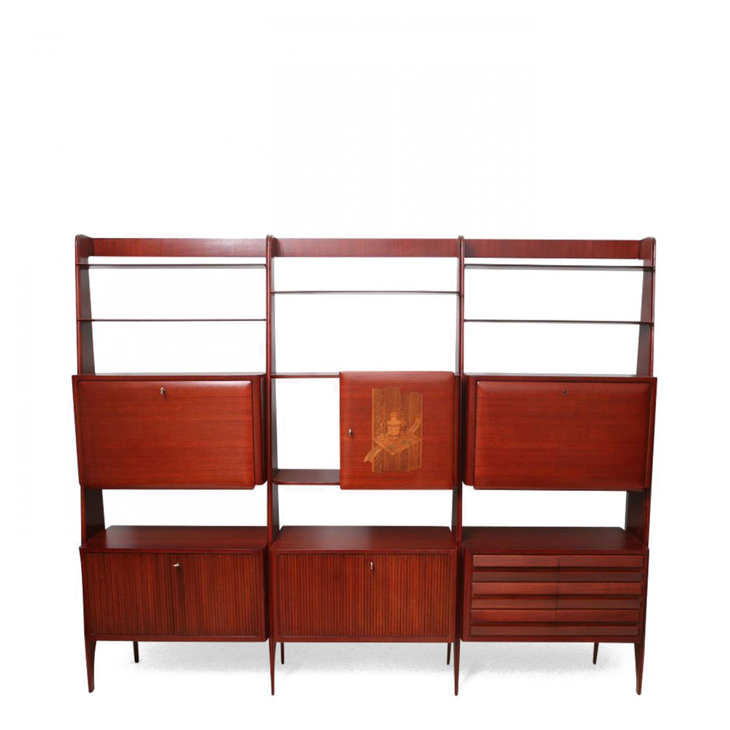 Rare italian modern mahogany tall bookcase