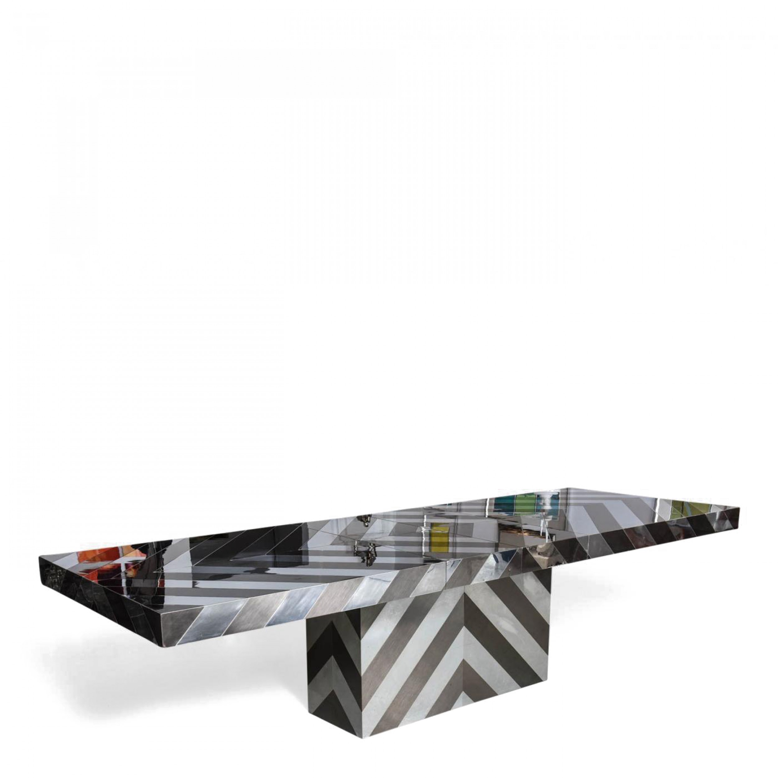 American modern mixed metal extension dining table paul evans