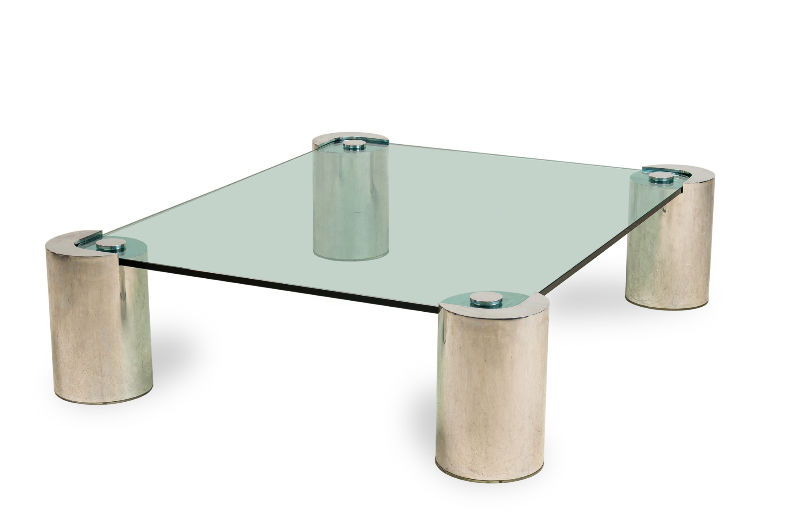 American modern polished chrome and glass low table karl springer