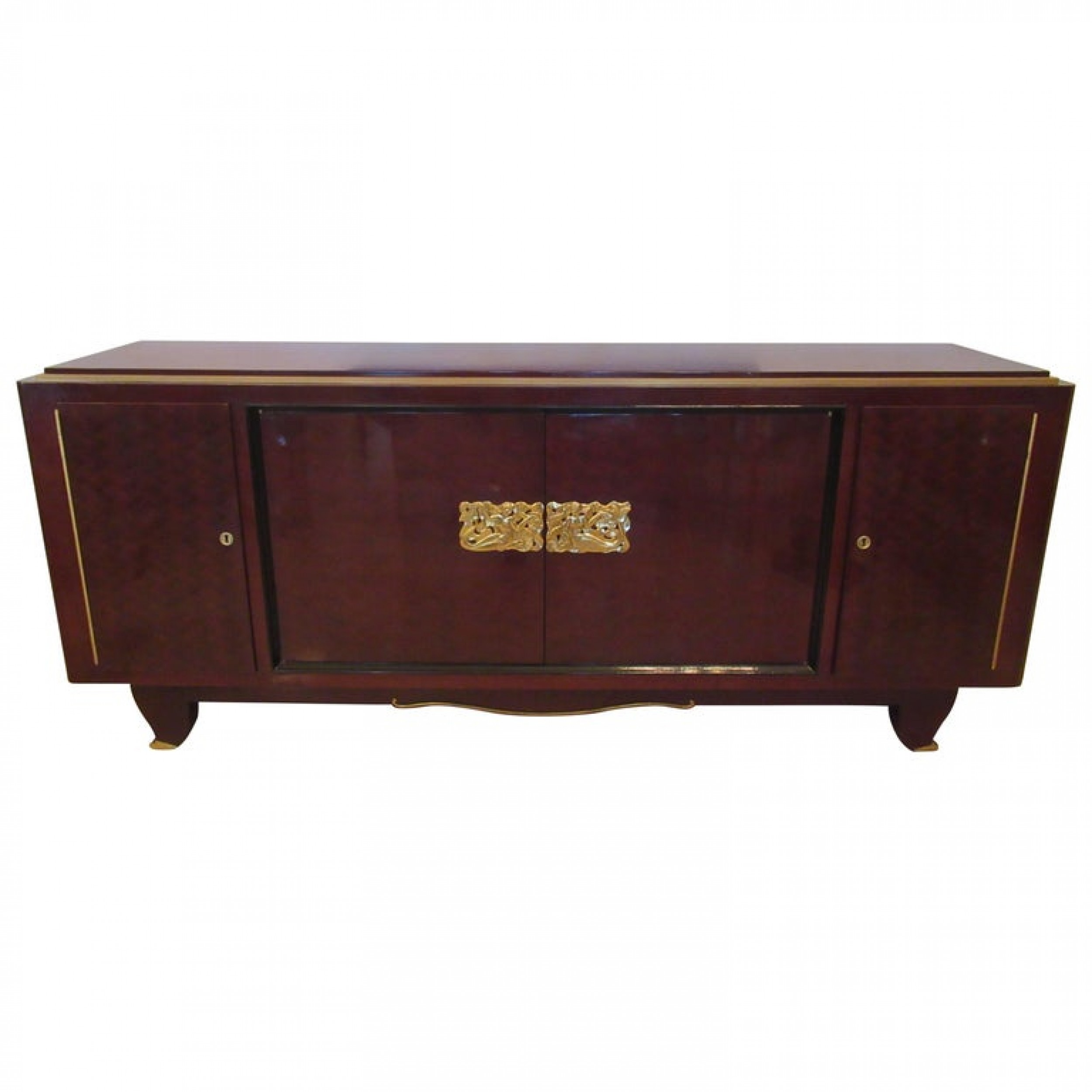 Fine art deco mahogany and bronze mounted credenza attributed to jules leleu