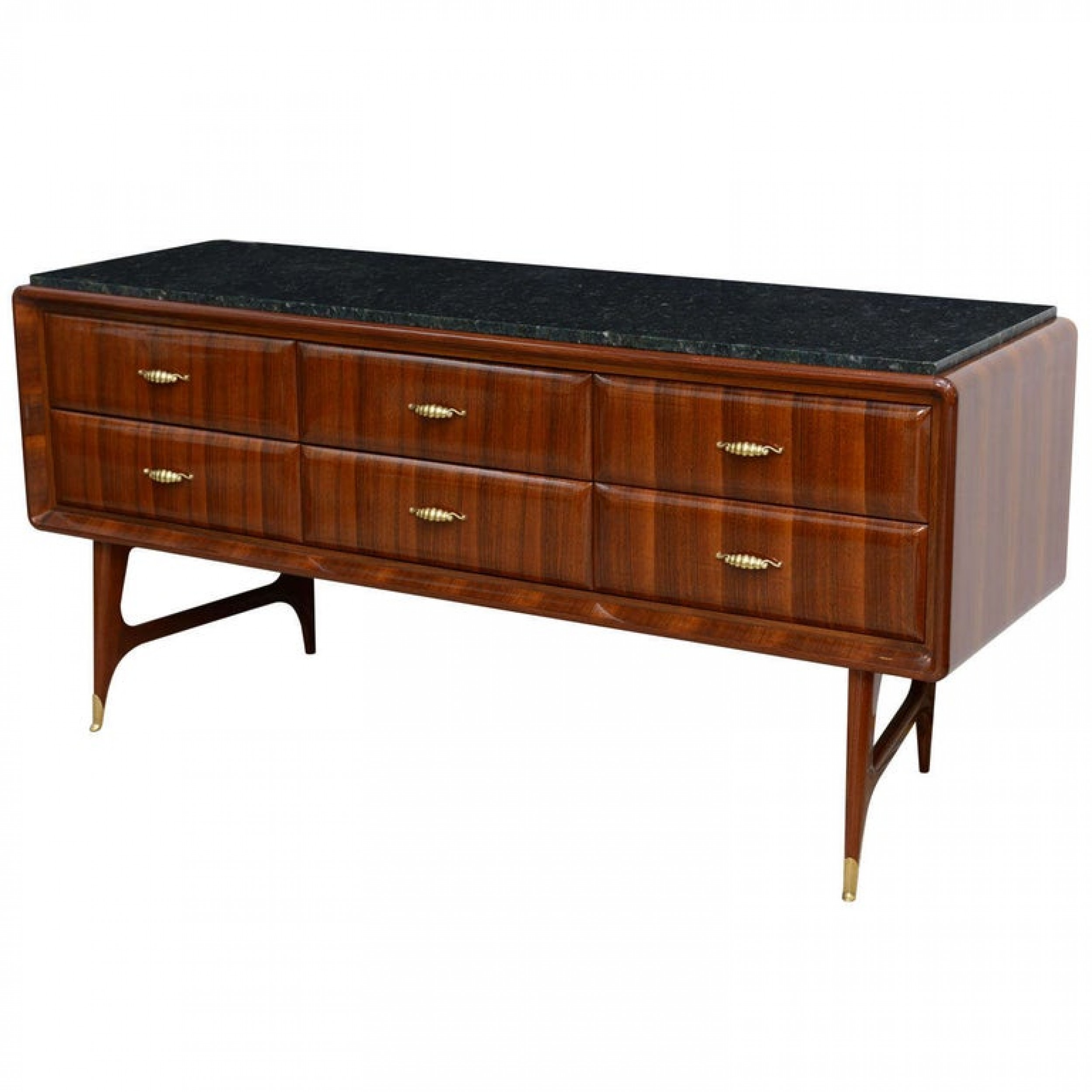 Italian modern mahogany 6 drawer sideboard inset marble top paolo buffa 1950s