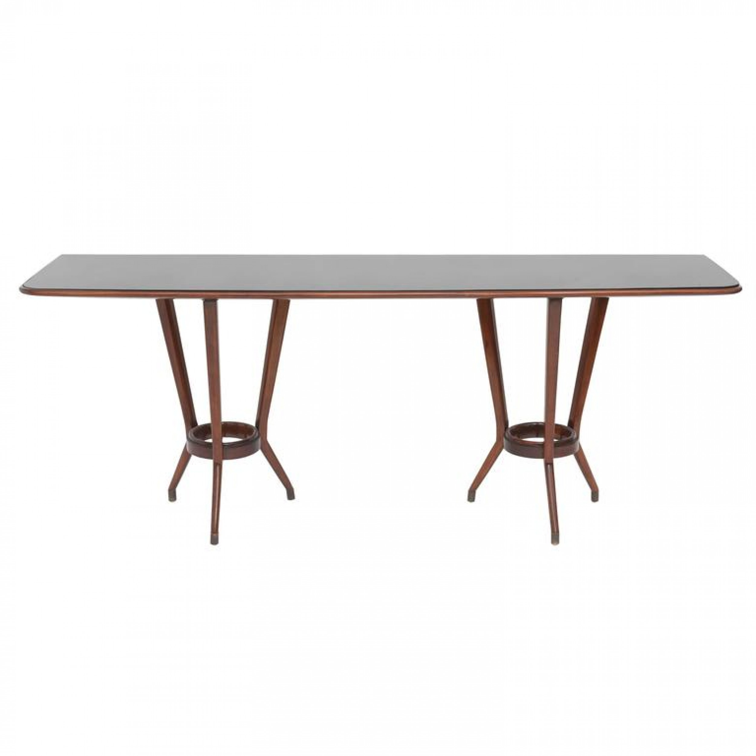 Italian modern mahogany brass and black glass console table guglielmo ulrich