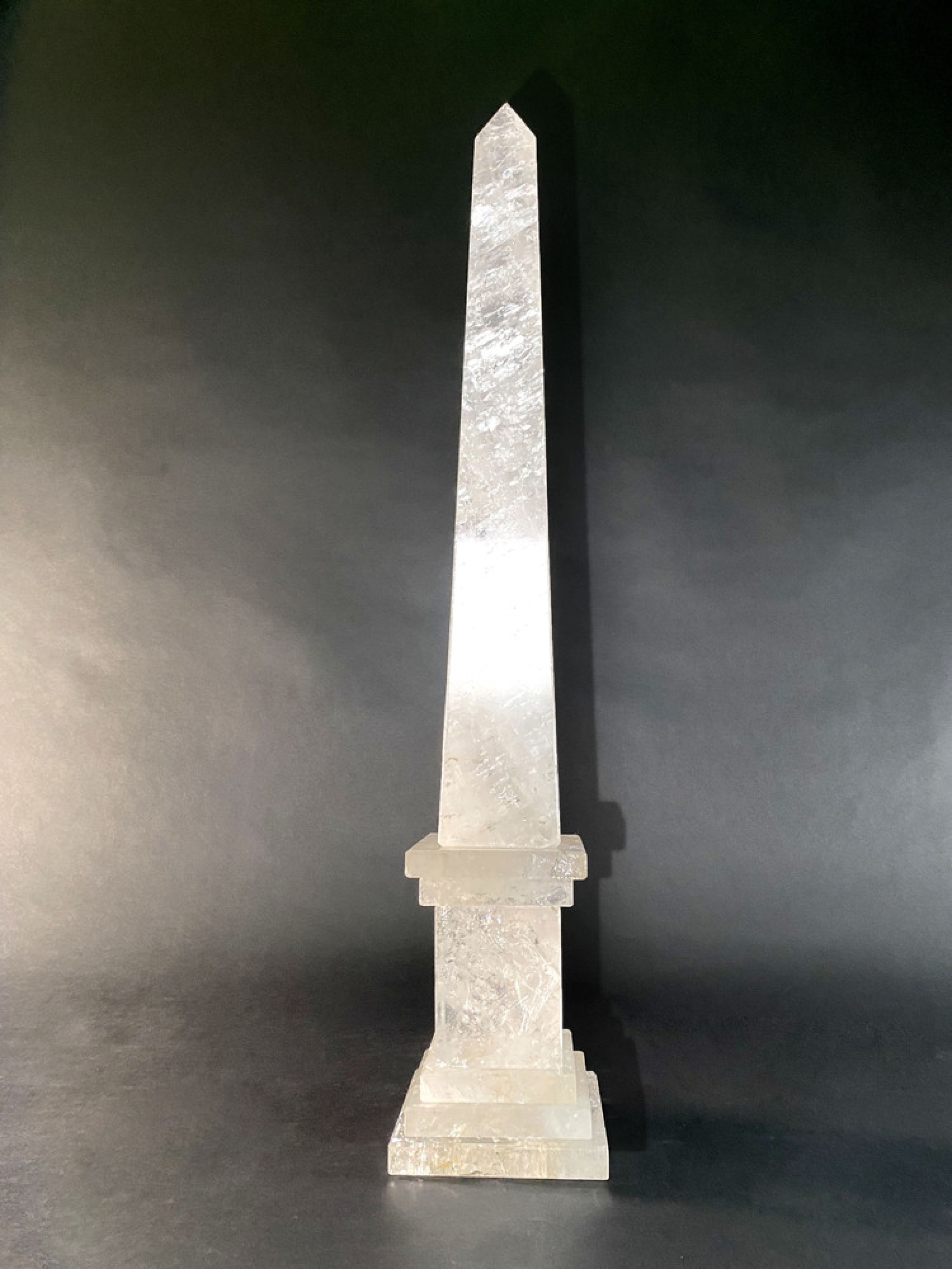 Large italian rock crystal obelisk