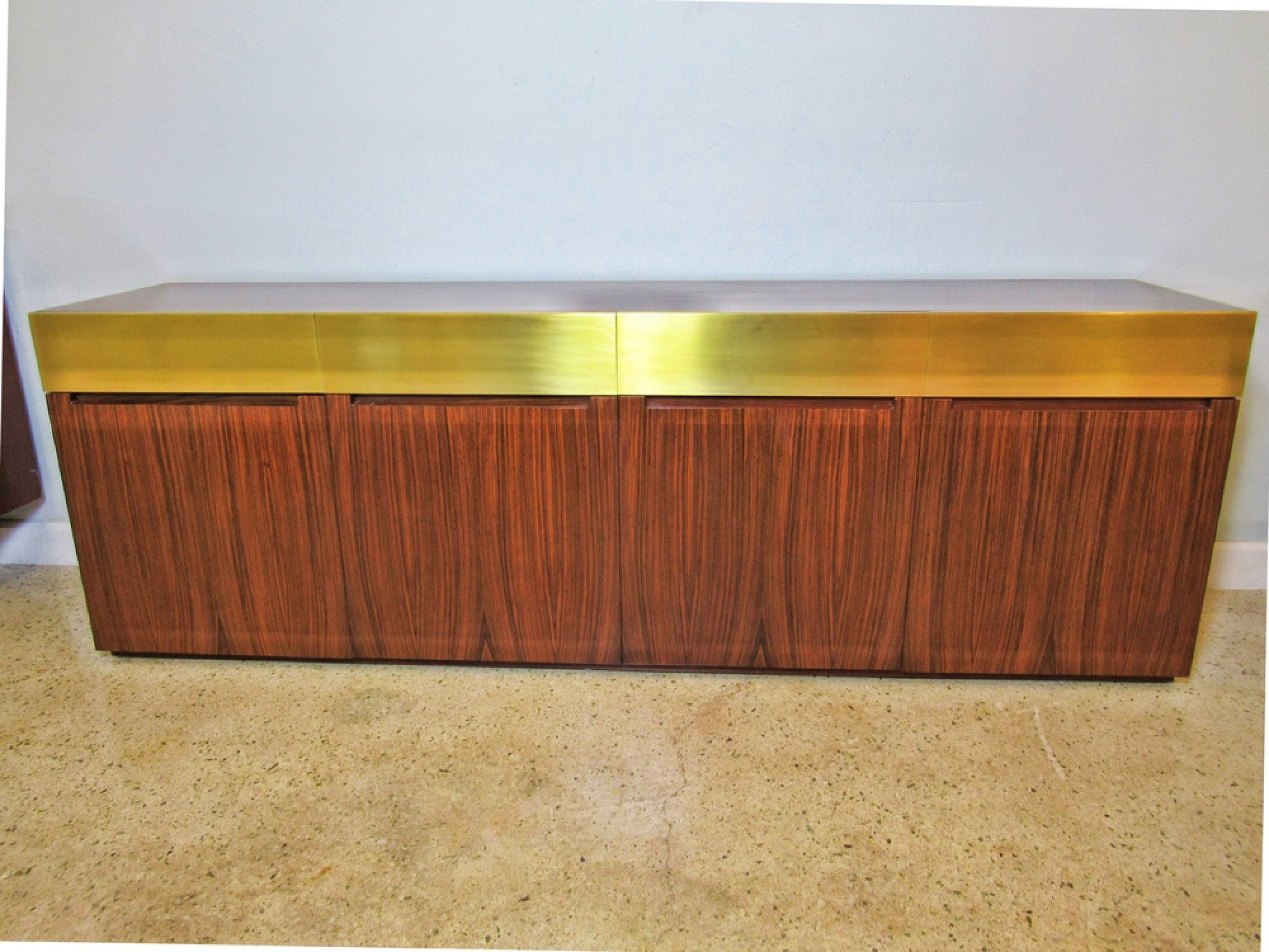 Italian modern rosewood and brass credenza