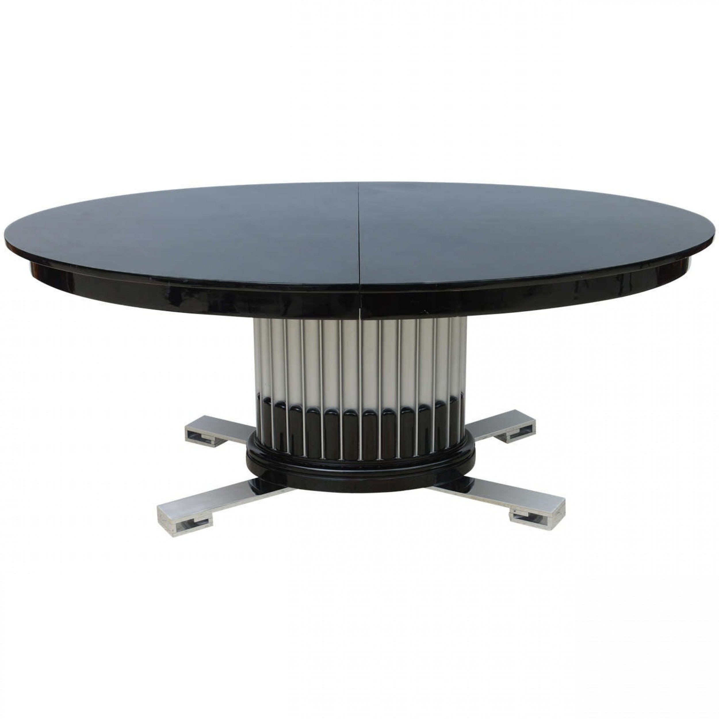 Black lacquered chrome and silver leaf extension dining table by paul frankl