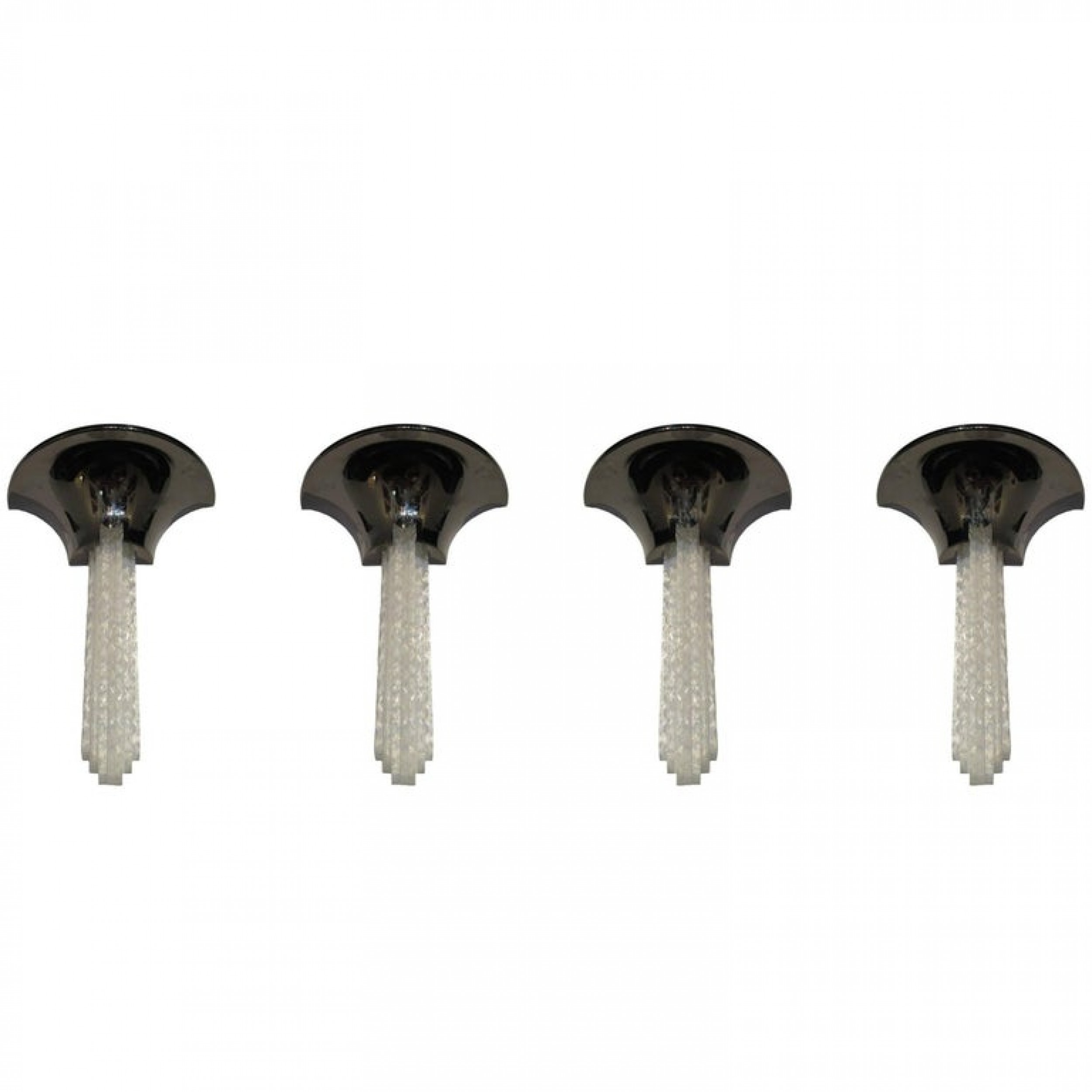 Set of four american modern glass and gunmetal wall lights sconces karl springer