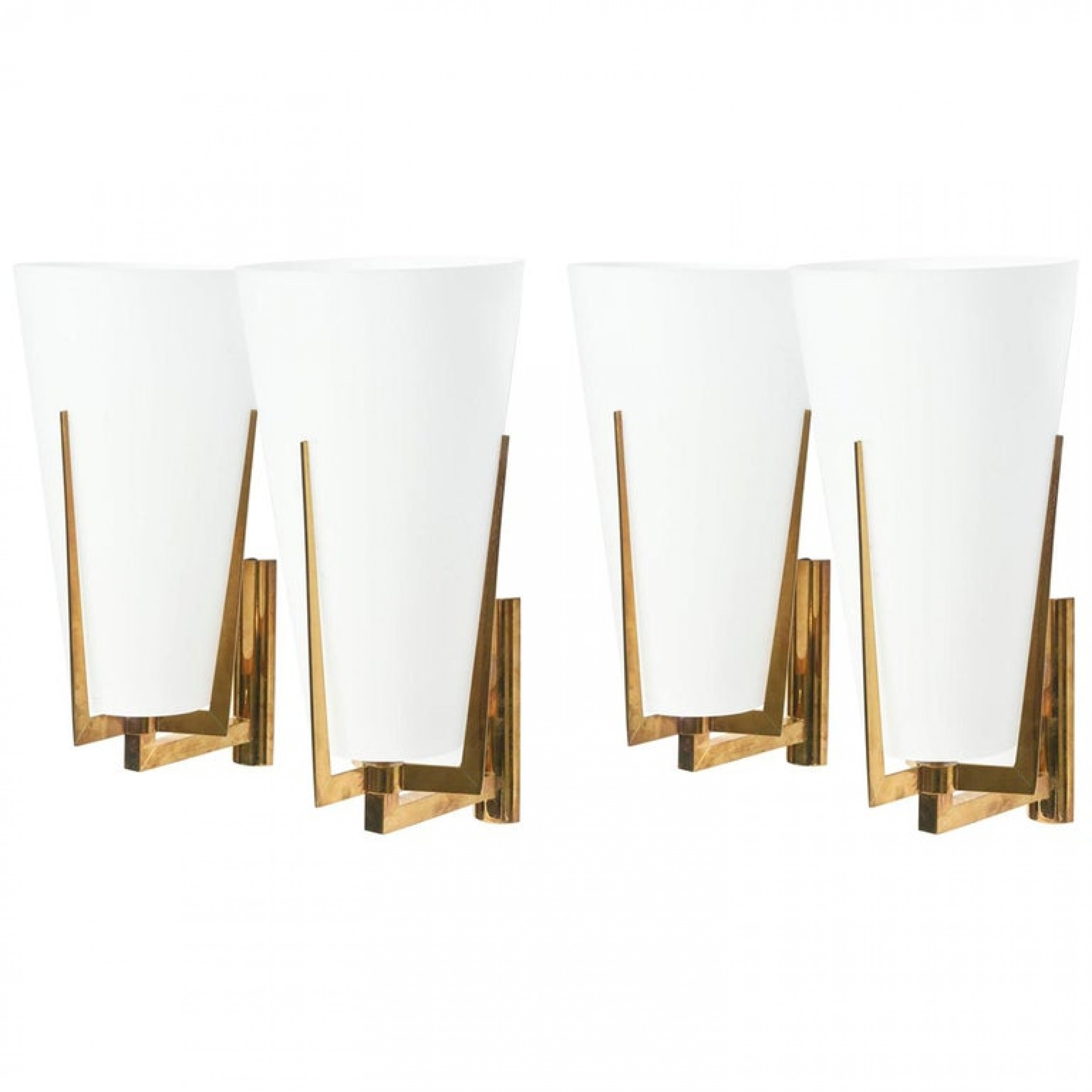 Large stilnovo brass and frosted glass wall lightssconce italy