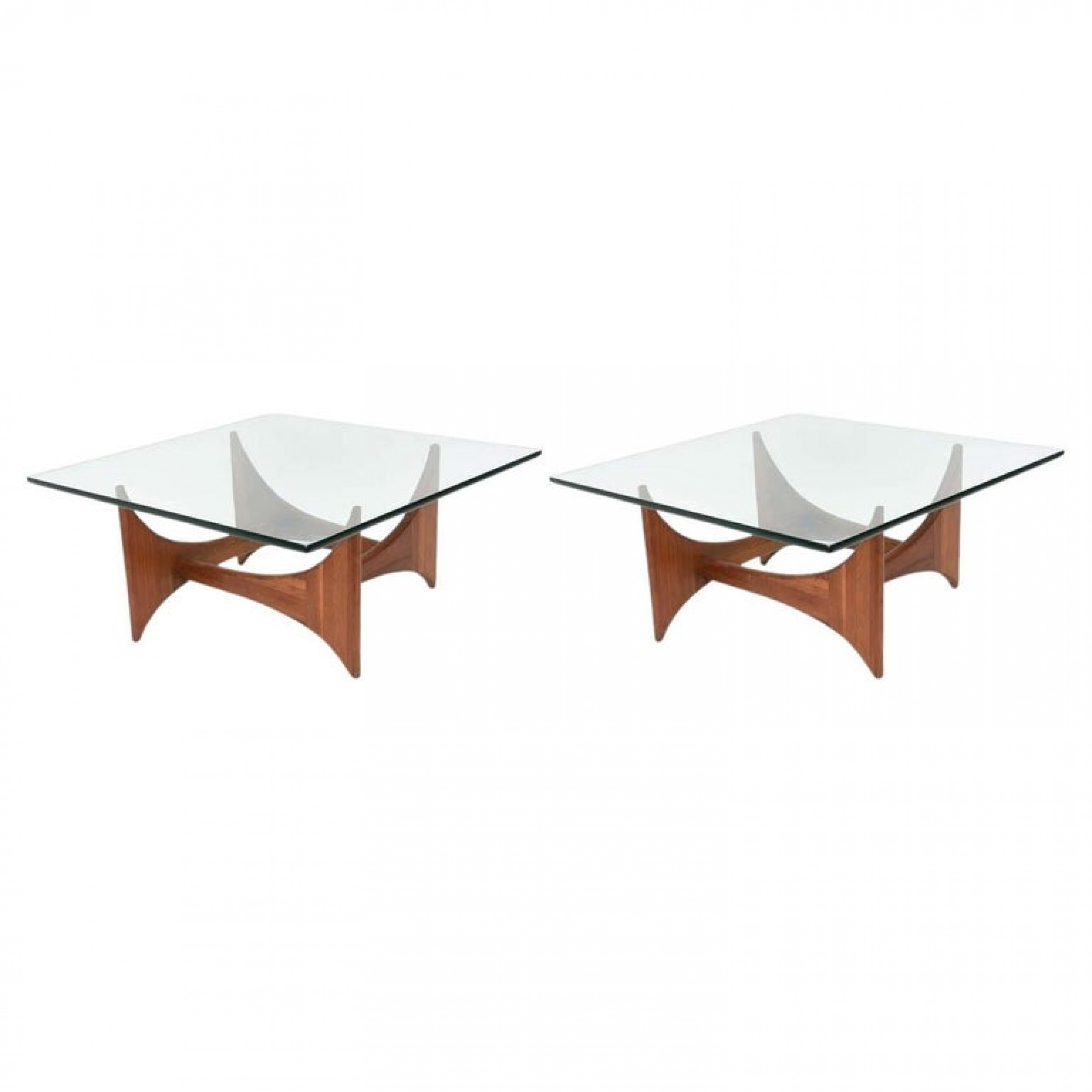 American modern pair of walnut and glass low tables by adrian pearsall