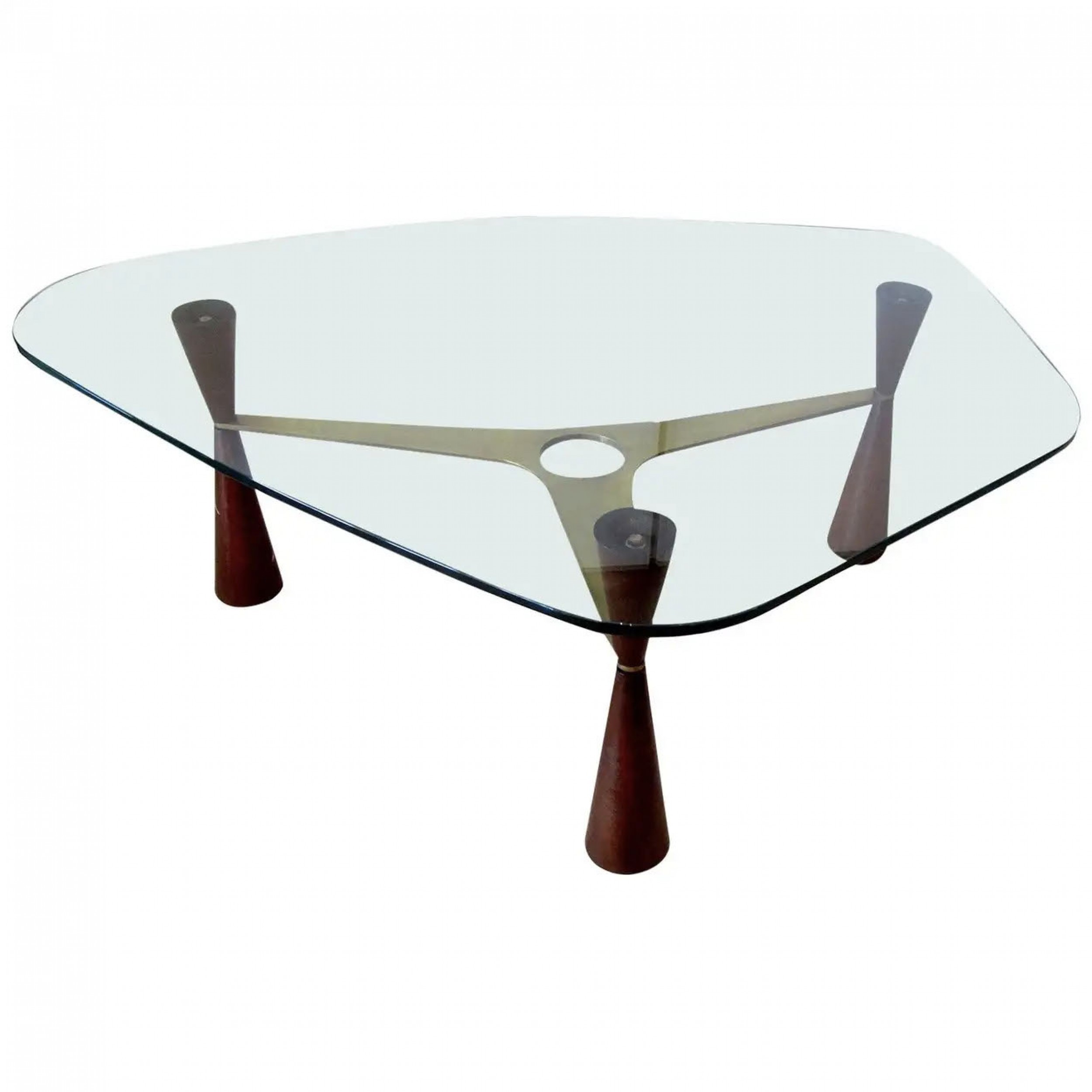 American modern brass woodglass coffee table edward wormley for dunbar